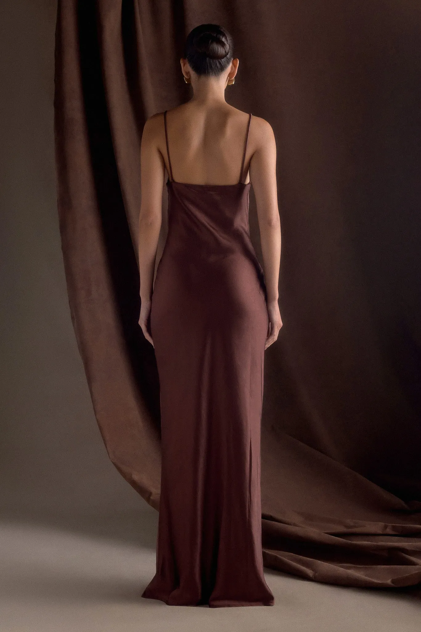 Lilly Sweetheart Satin Maxi Dress - Dark Chocolate sold by Meshki product image thumbnail 2