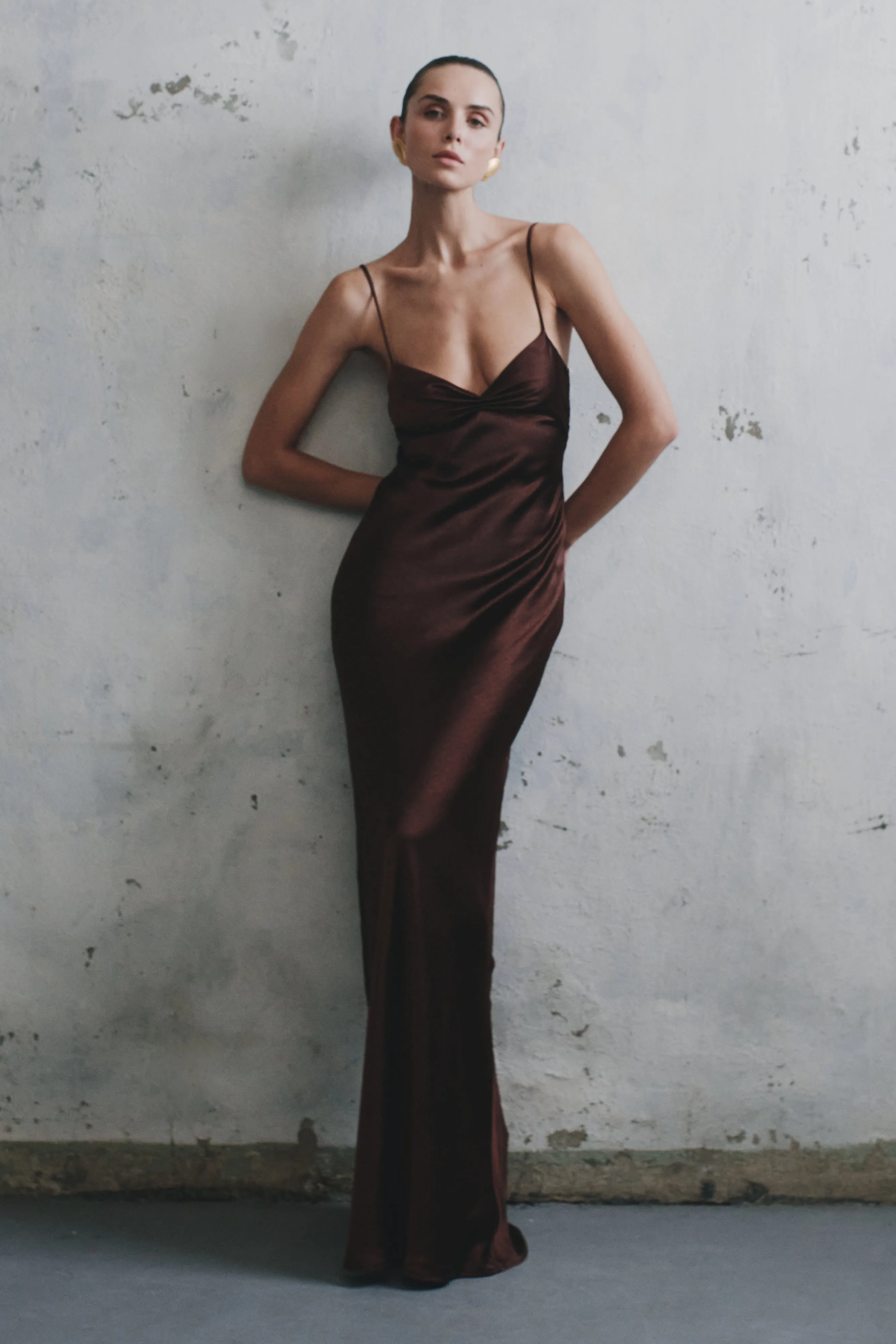Lilly Sweetheart Satin Maxi Dress - Dark Chocolate sold by Meshki product image thumbnail 4