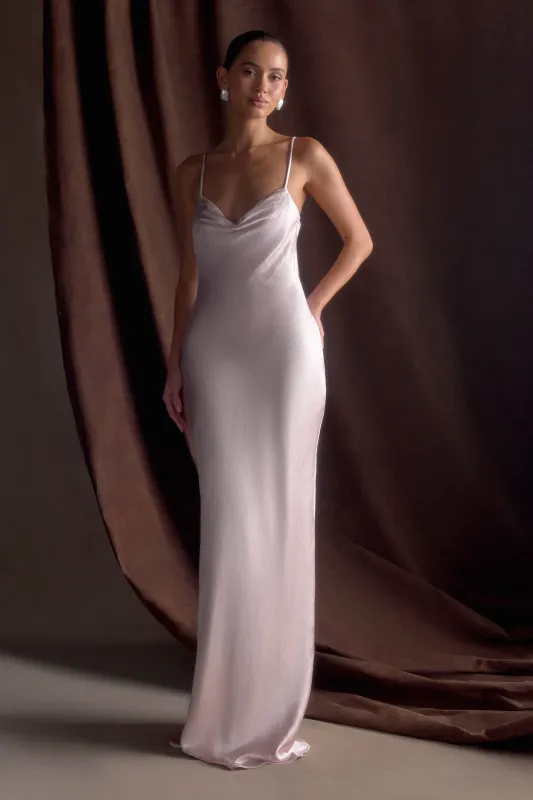 Lilly Sweetheart Satin Maxi Dress - Soft Pink sold by Meshki