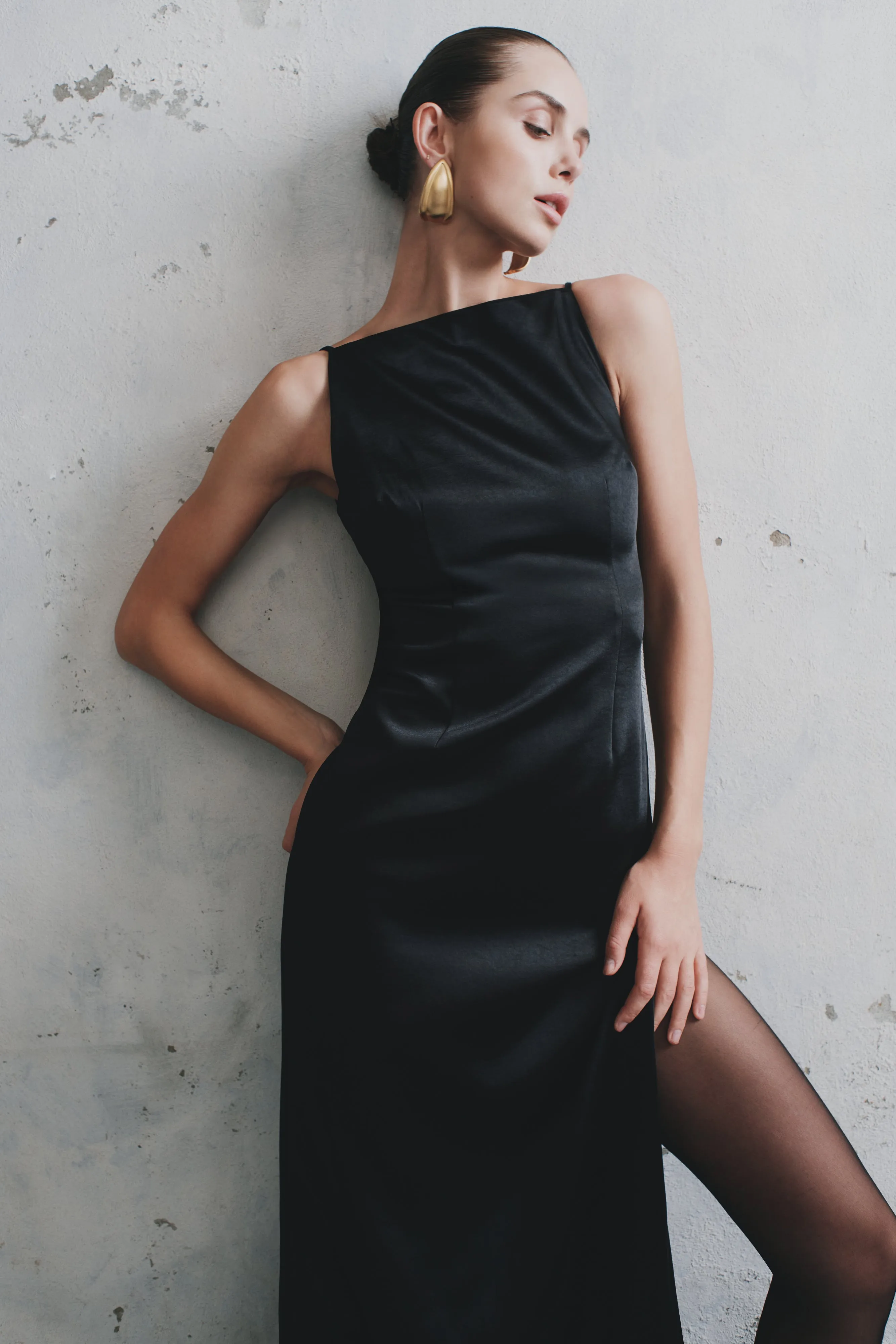 Violet Sleeveless Satin Maxi Dress - Black sold by Meshki product image thumbnail 3