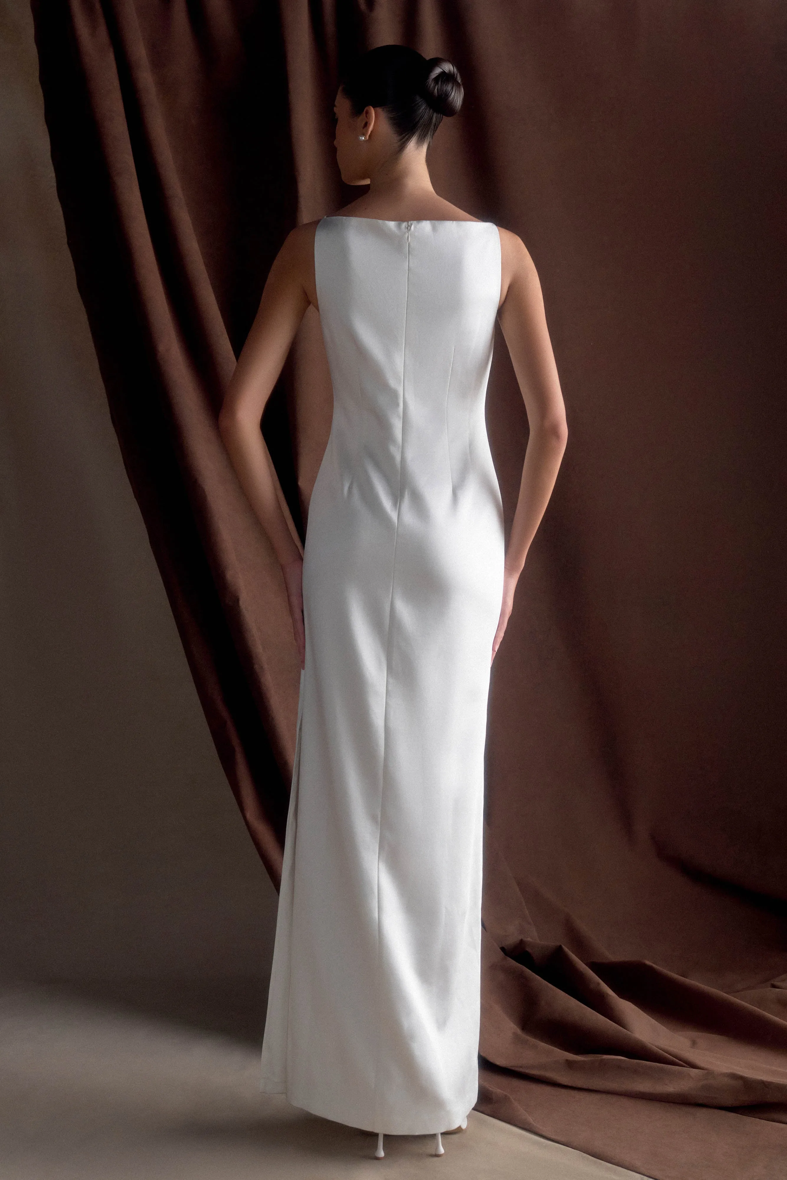 Violet Sleeveless Satin Maxi Dress - White sold by Meshki product image thumbnail 2