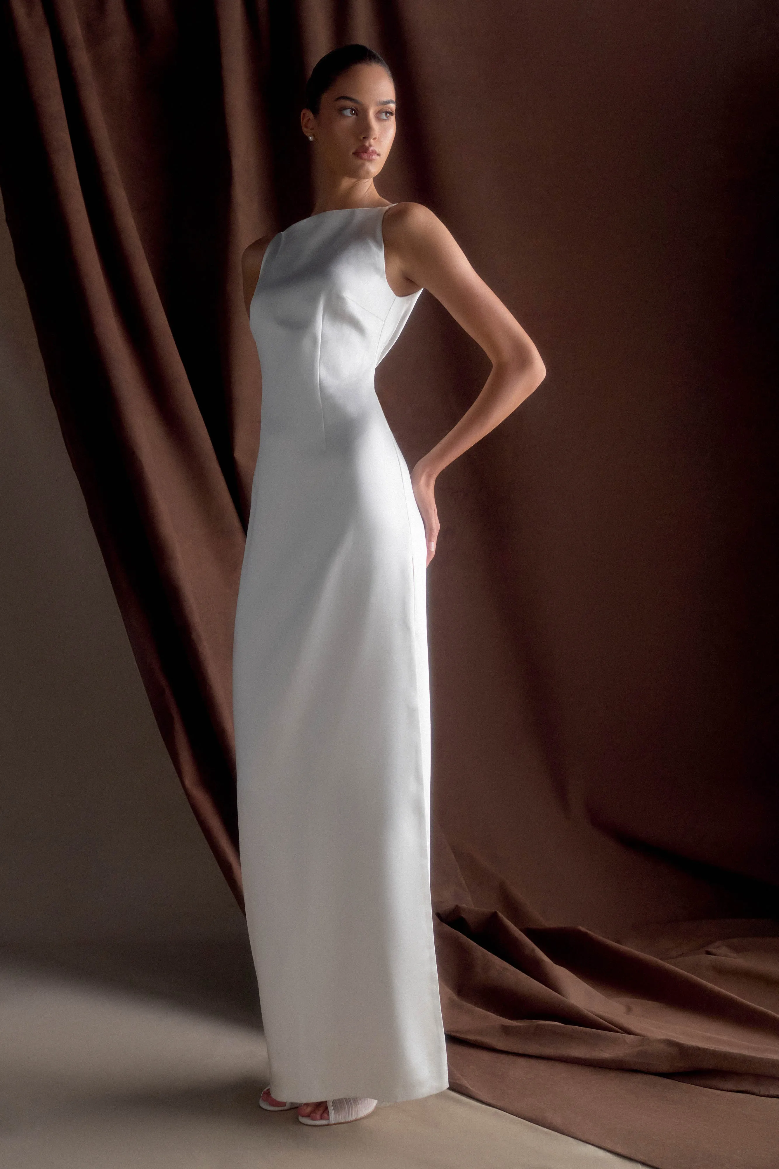 Violet Sleeveless Satin Maxi Dress - White sold by Meshki product image thumbnail 4