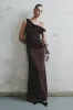 Dalia Off Shoulder Satin Maxi Dress - Dark Chocolate sold by Meshki