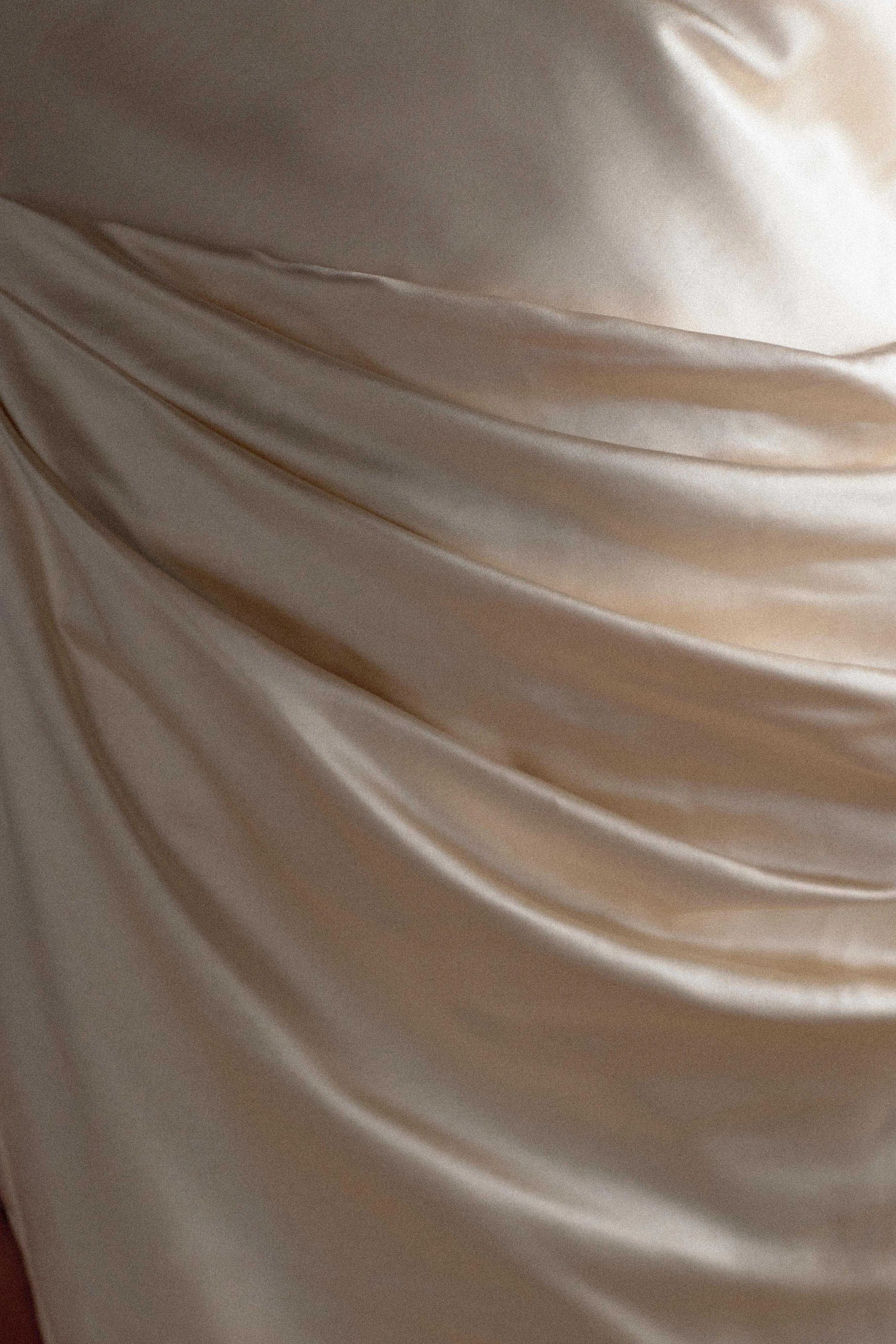 Dalia Off Shoulder Satin Maxi Dress - Blush Gold sold by Meshki product image thumbnail 5