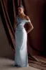 Dalia Off Shoulder Satin Maxi Dress - Frosted Blue sold by Meshki