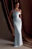 Dalia Off Shoulder Satin Maxi Dress - Frosted Blue sold by Meshki