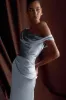 Dalia Off Shoulder Satin Maxi Dress - Frosted Blue sold by Meshki