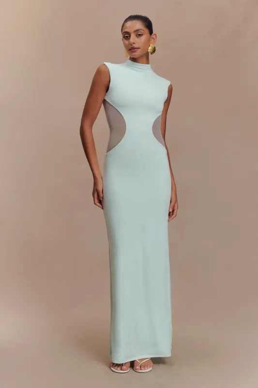 Massie Slinky And Mesh Maxi Dress - Lagoon sold by Meshki