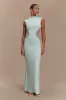 Massie Slinky And Mesh Maxi Dress - Lagoon sold by Meshki