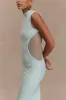 Massie Slinky And Mesh Maxi Dress - Lagoon sold by Meshki