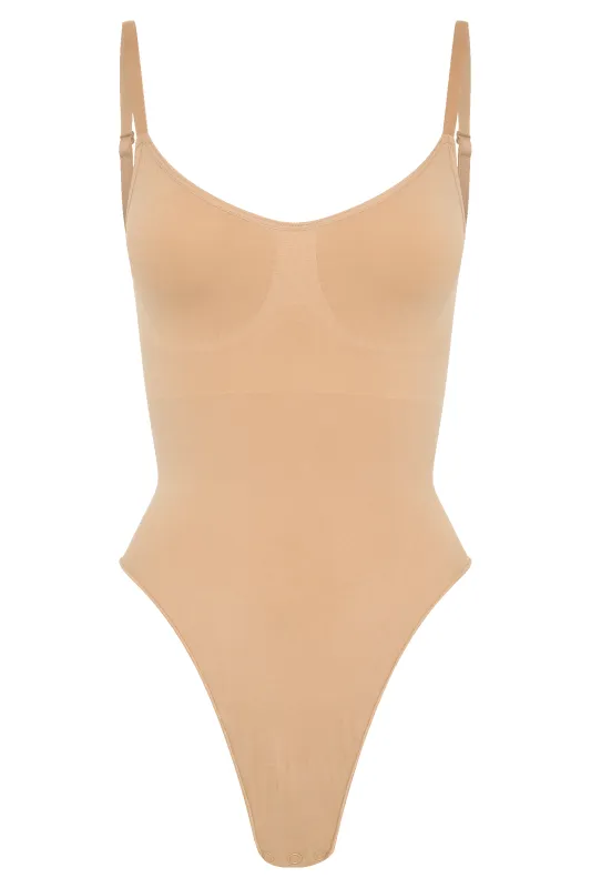 Alyssa Backless Shapewear Bodysuit - Beige sold by Meshki
