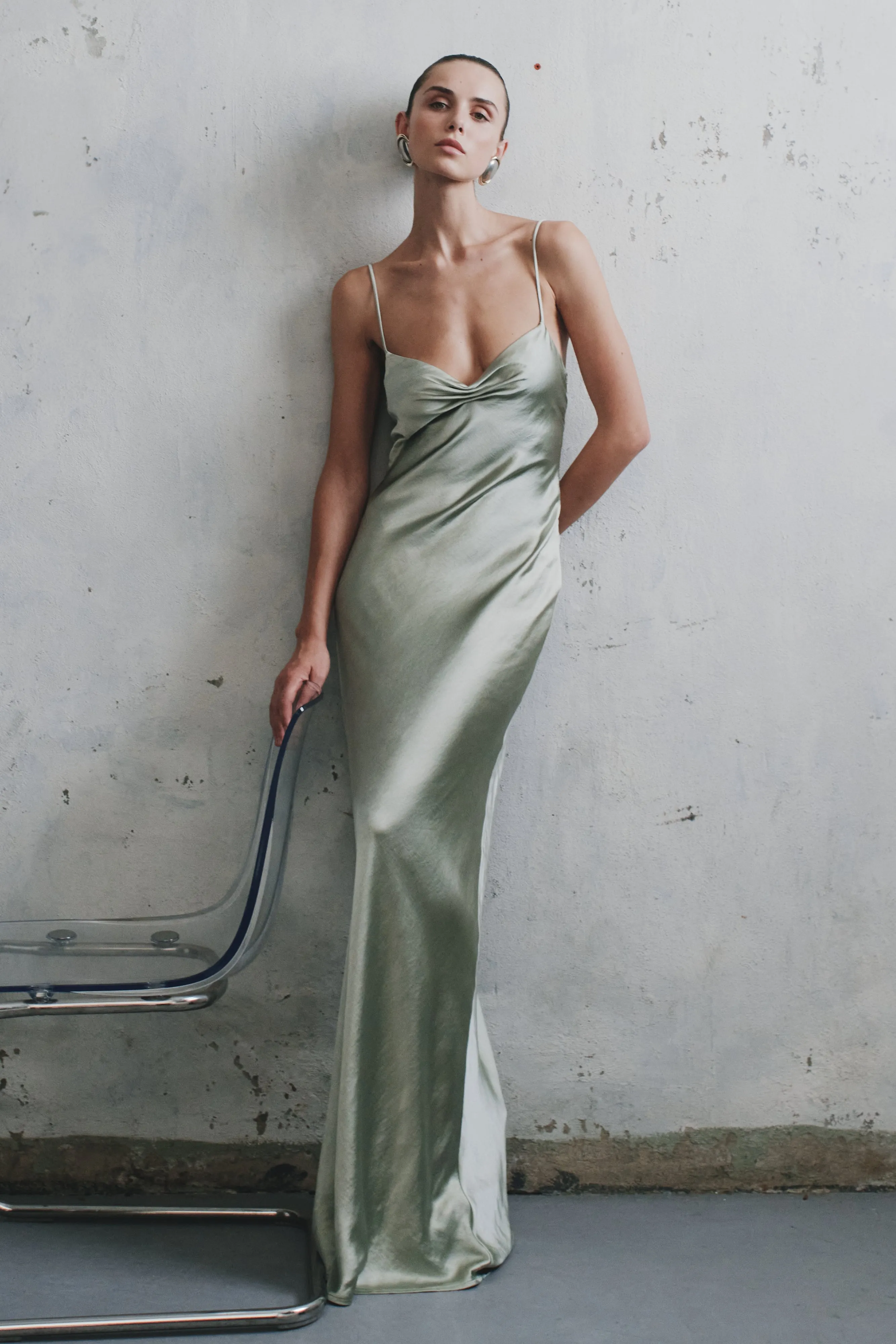 Lilly Sweetheart Satin Maxi Dress - Sage sold by Meshki product image thumbnail 3