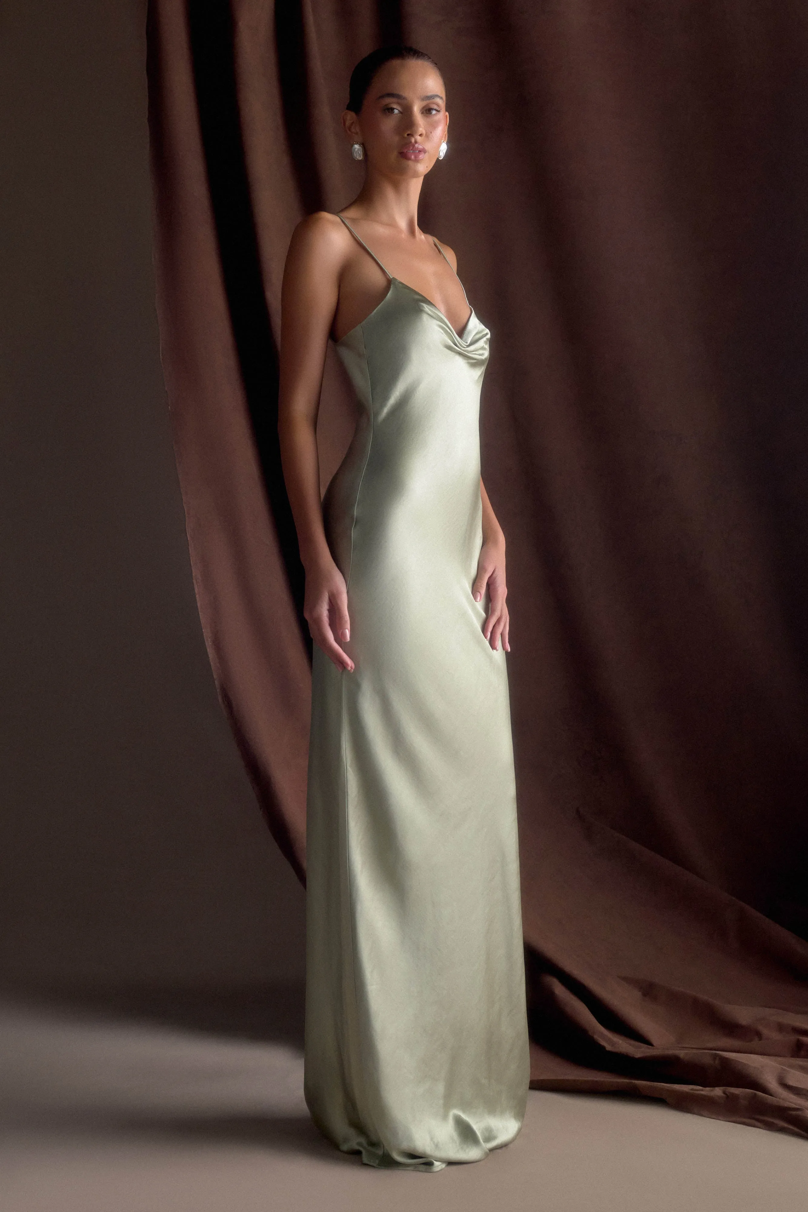Lilly Sweetheart Satin Maxi Dress - Sage sold by Meshki product image thumbnail 5
