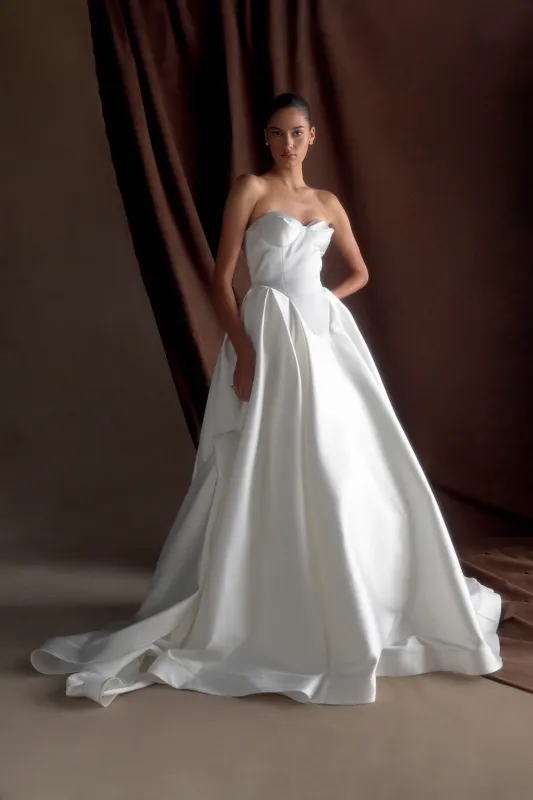 Delphine Satin Strapless Maxi Gown - White sold by Meshki