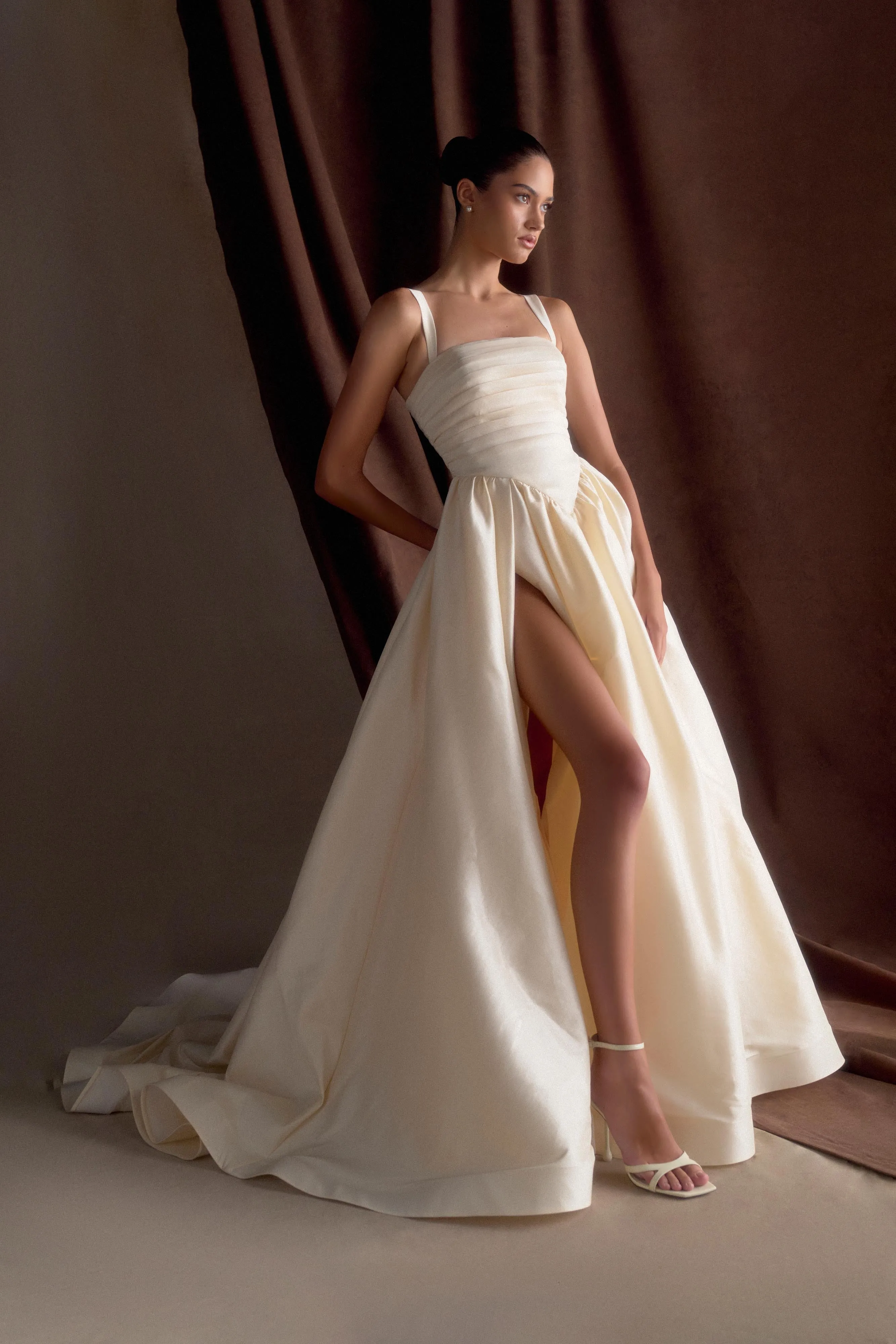 Carla Ruched Gown - Cream Ivory sold by Meshki product image thumbnail 2