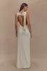 Henley Slinky Drape Maxi Dress - Ivory sold by Meshki