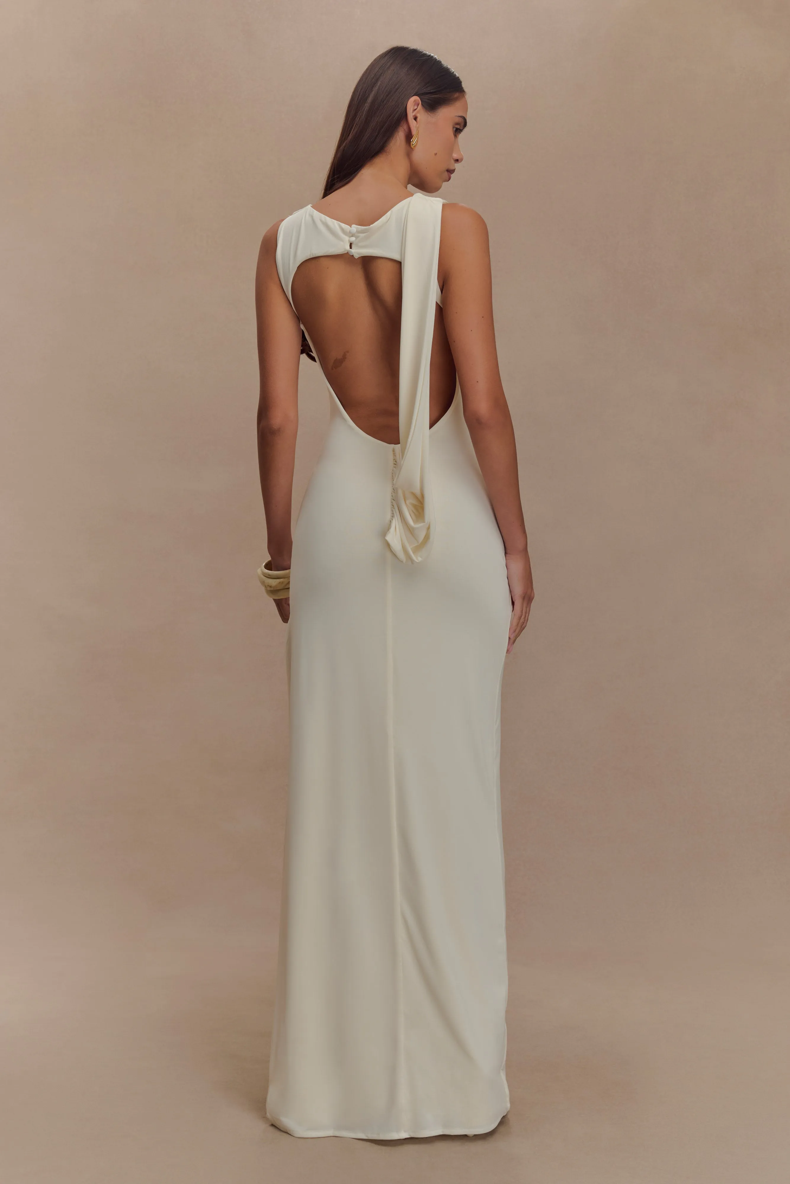 Henley Slinky Drape Maxi Dress - Ivory sold by Meshki product image thumbnail 2