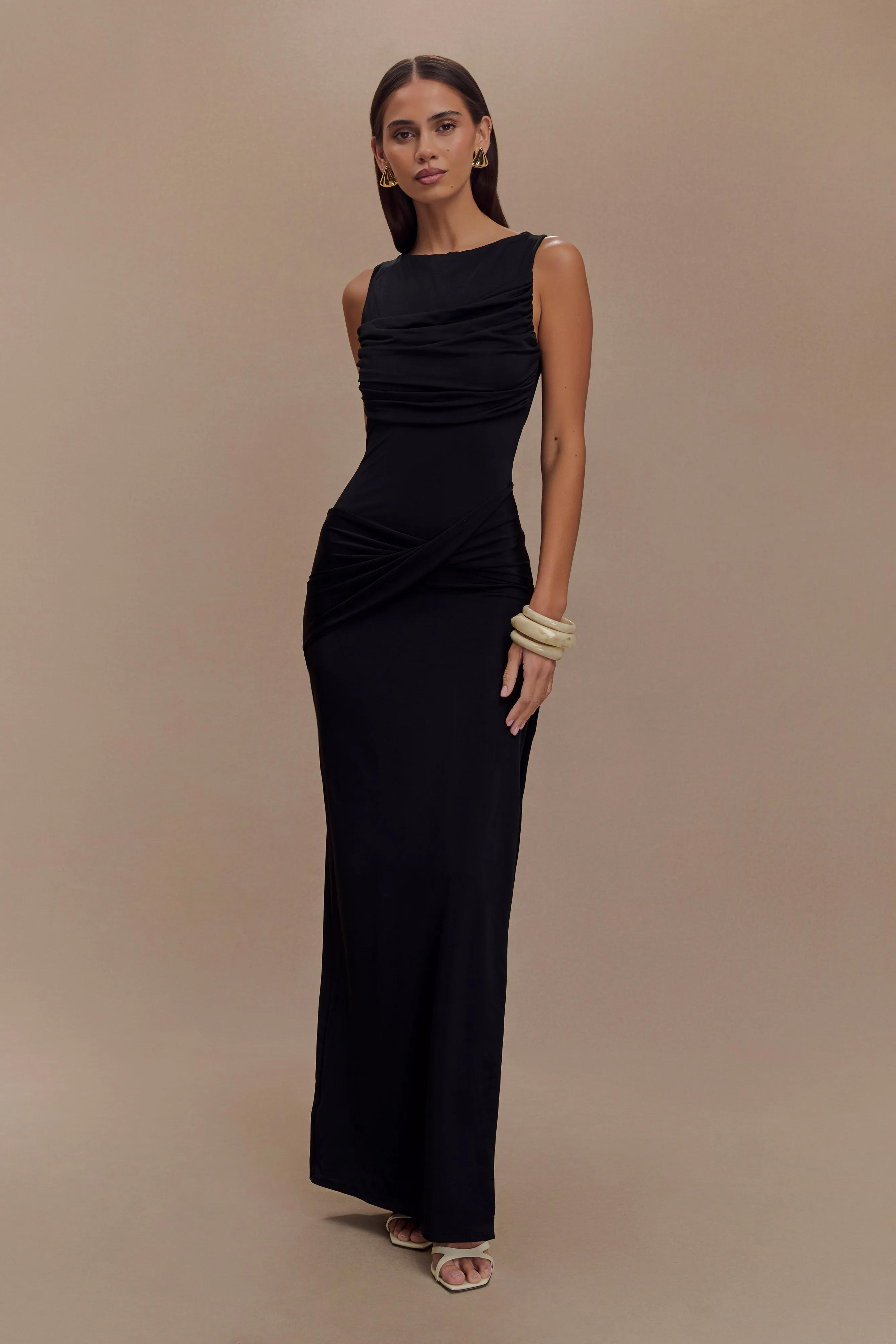 Henley Slinky Drape Maxi Dress - Black sold by Meshki product image thumbnail 5