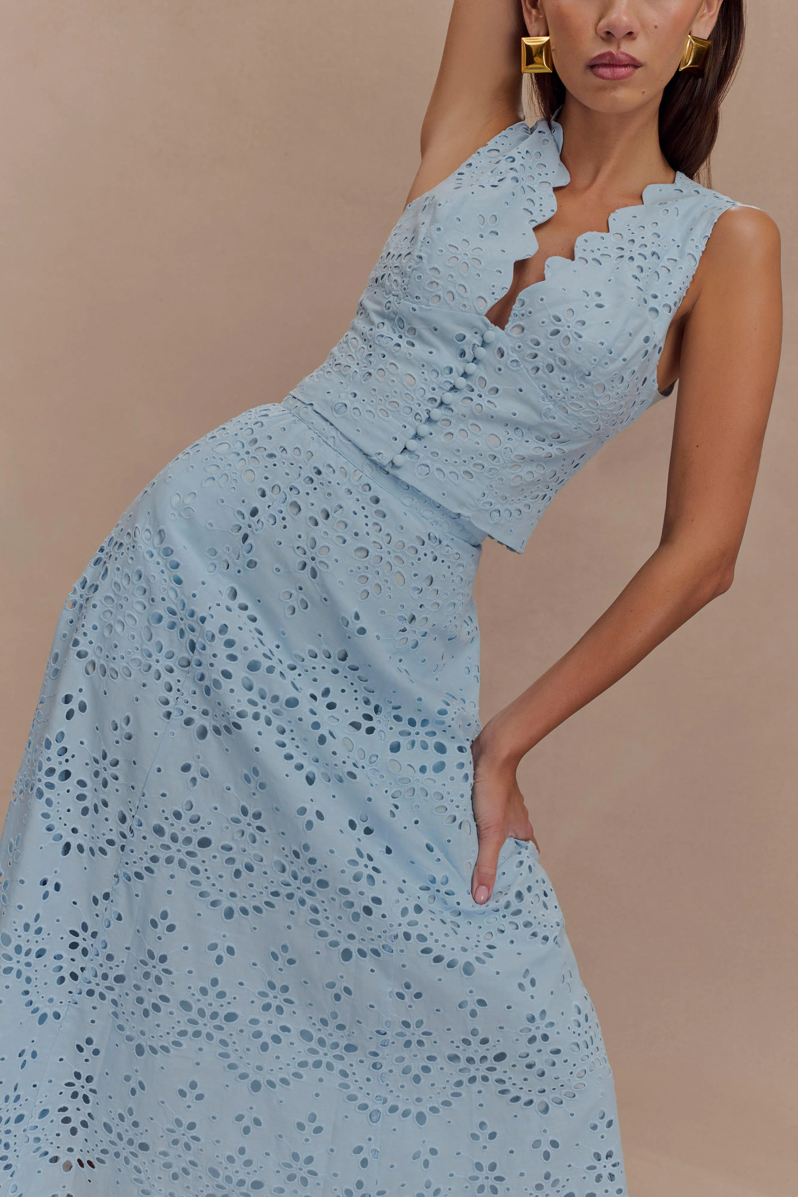 Arla Broderie Midi Skirt - Pale Cornflower Blue sold by Meshki product image thumbnail 3