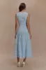 Arla Broderie Midi Skirt - Pale Cornflower Blue sold by Meshki