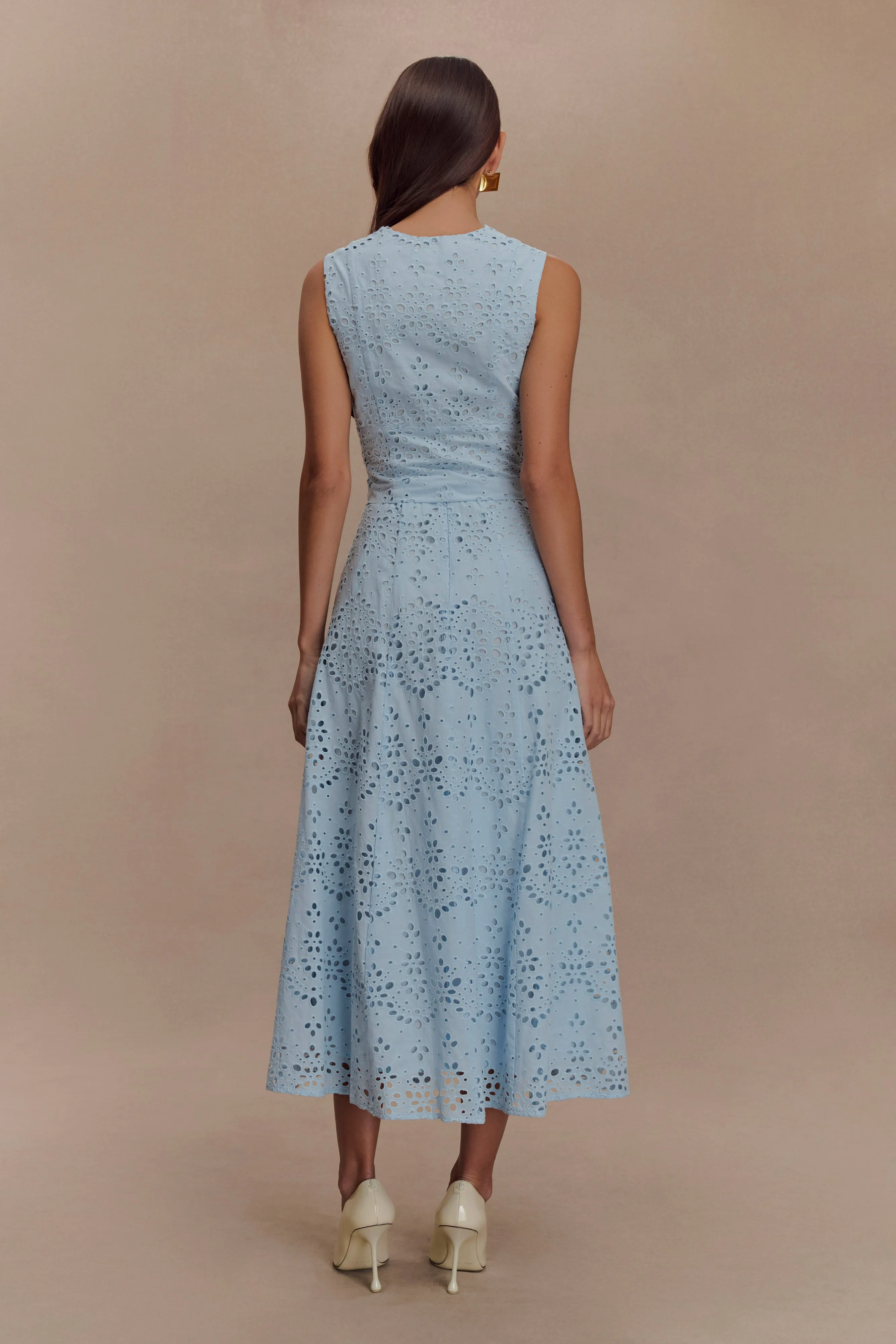 Arla Broderie Midi Skirt - Pale Cornflower Blue sold by Meshki product image thumbnail 5