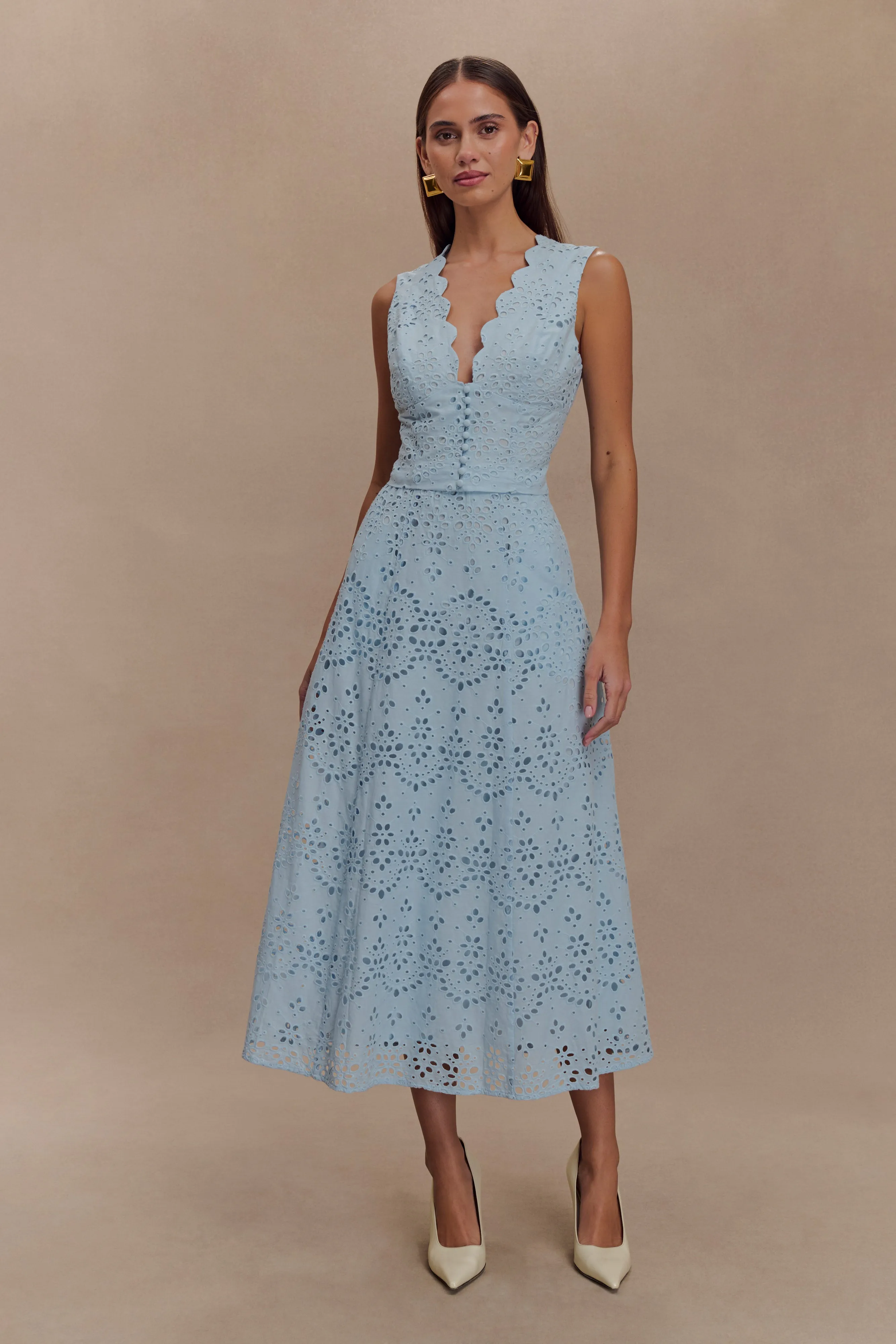 Arla Sleeveless Broderie Top - Pale Cornflower Blue sold by Meshki product image thumbnail 4