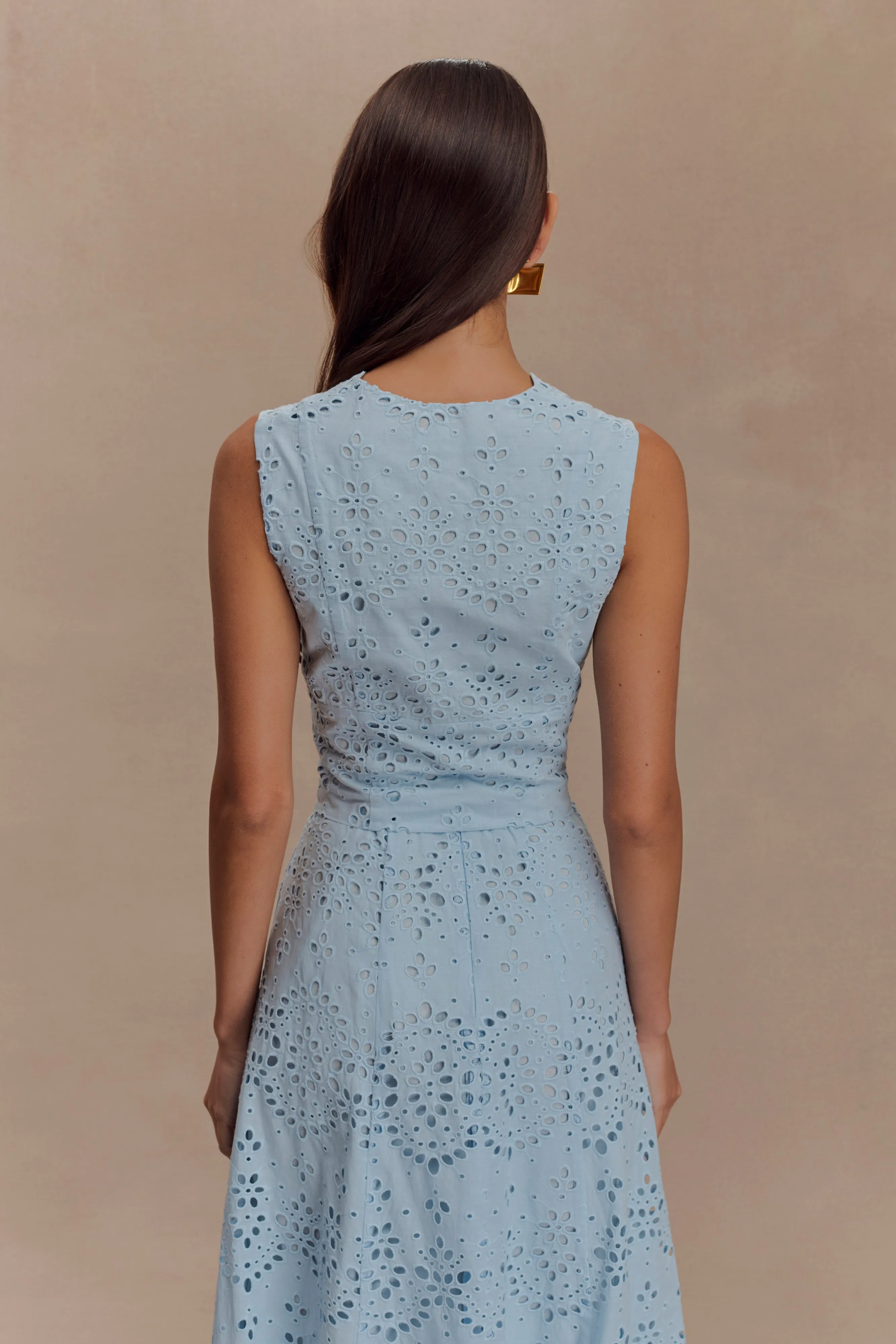 Arla Sleeveless Broderie Top - Pale Cornflower Blue sold by Meshki product image thumbnail 2