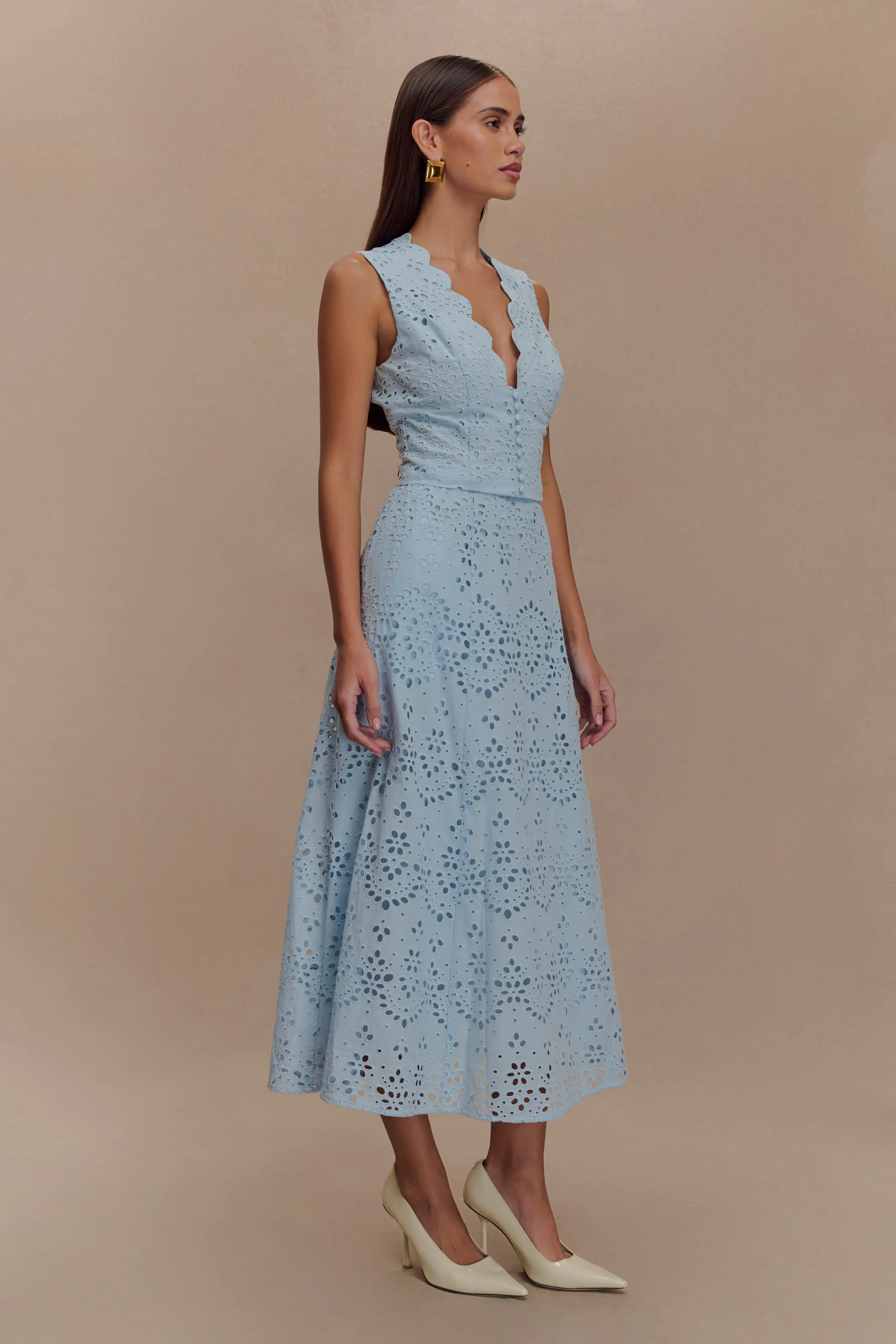 Arla Sleeveless Broderie Top - Pale Cornflower Blue sold by Meshki product image thumbnail 3