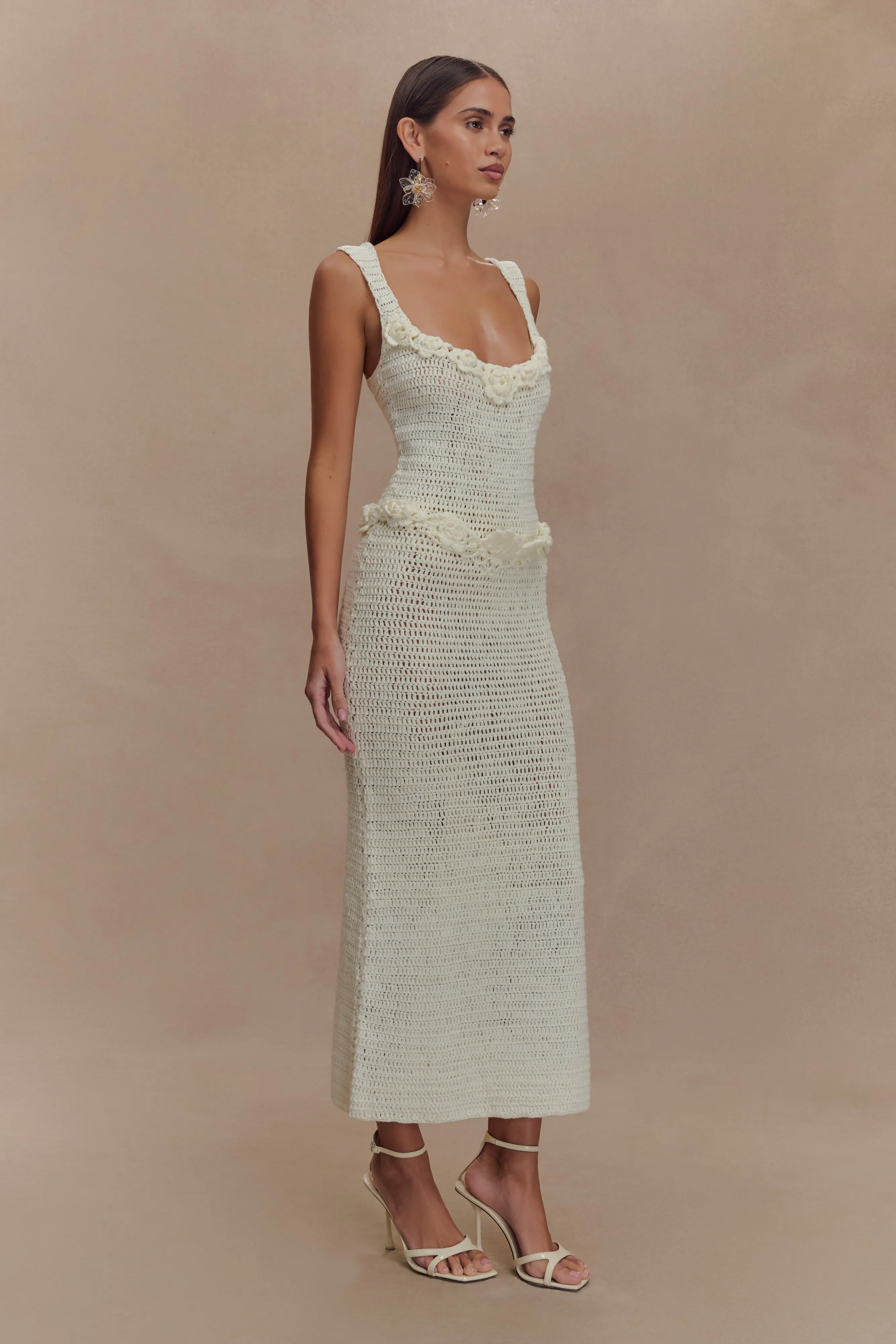 Teagan Floral Hand Crochet Midi Dress - Ivory sold by Meshki product image thumbnail 4