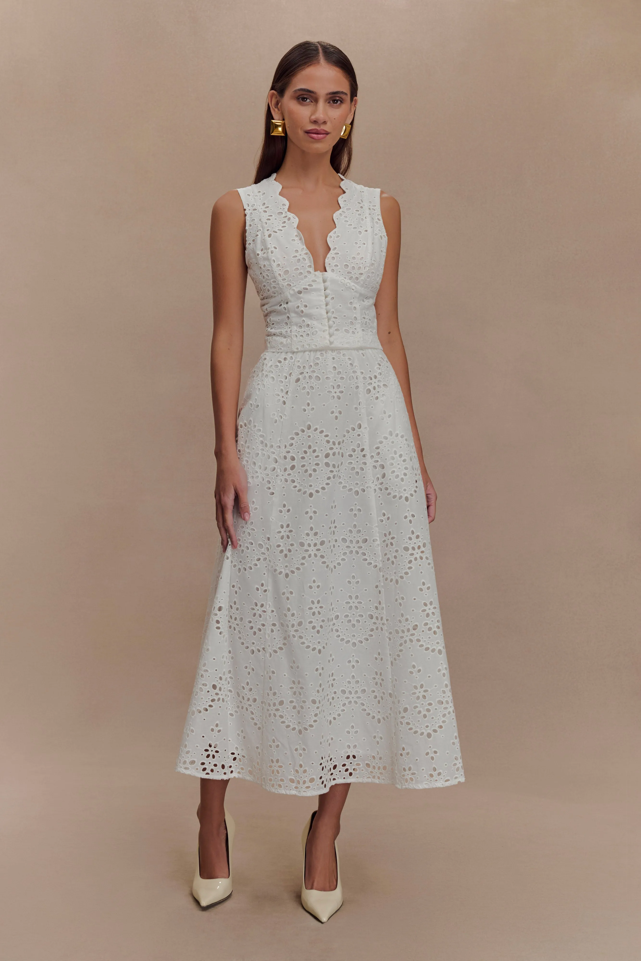 Arla Broderie Midi Skirt - White sold by Meshki product image thumbnail 4