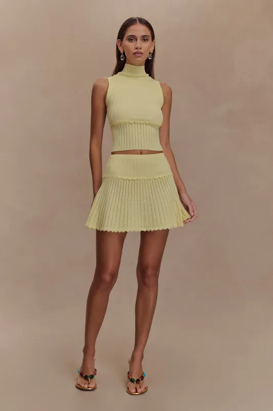 Indy Pointelle Knit Mini Skirt - Lemon sold by Meshki