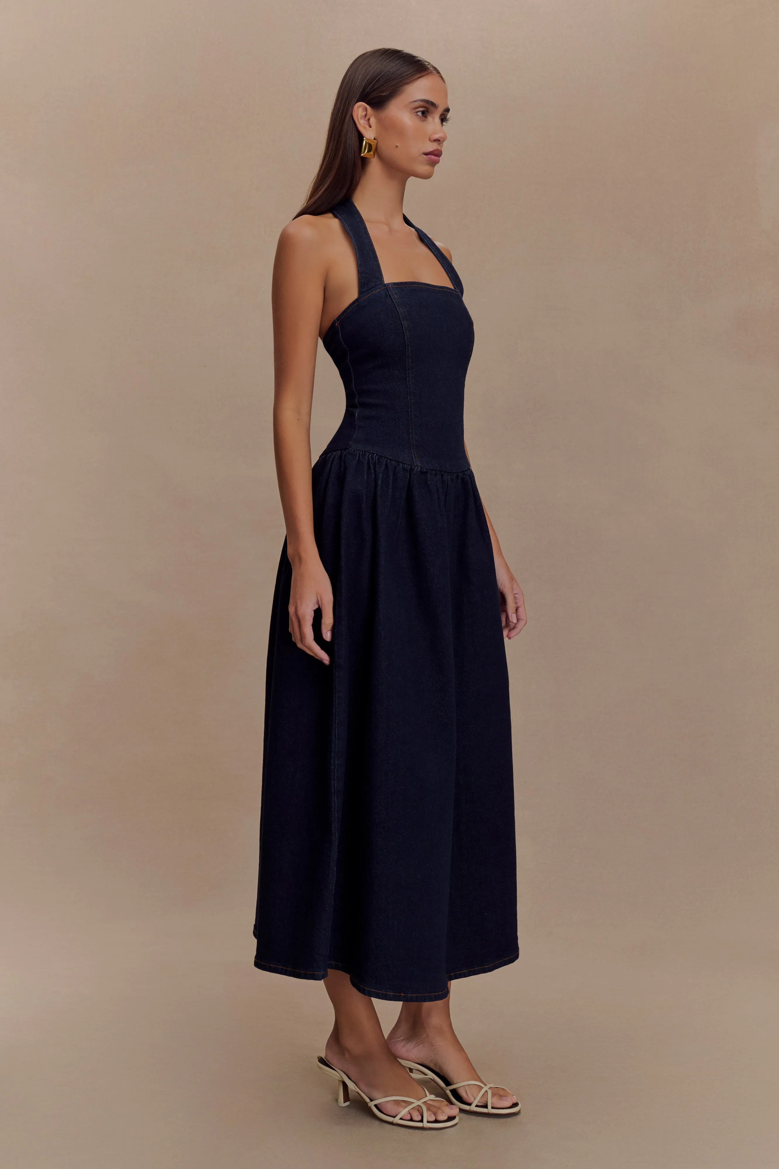 Caroline Denim Halter Midi Dress - Indigo Blue sold by Meshki product image thumbnail 4