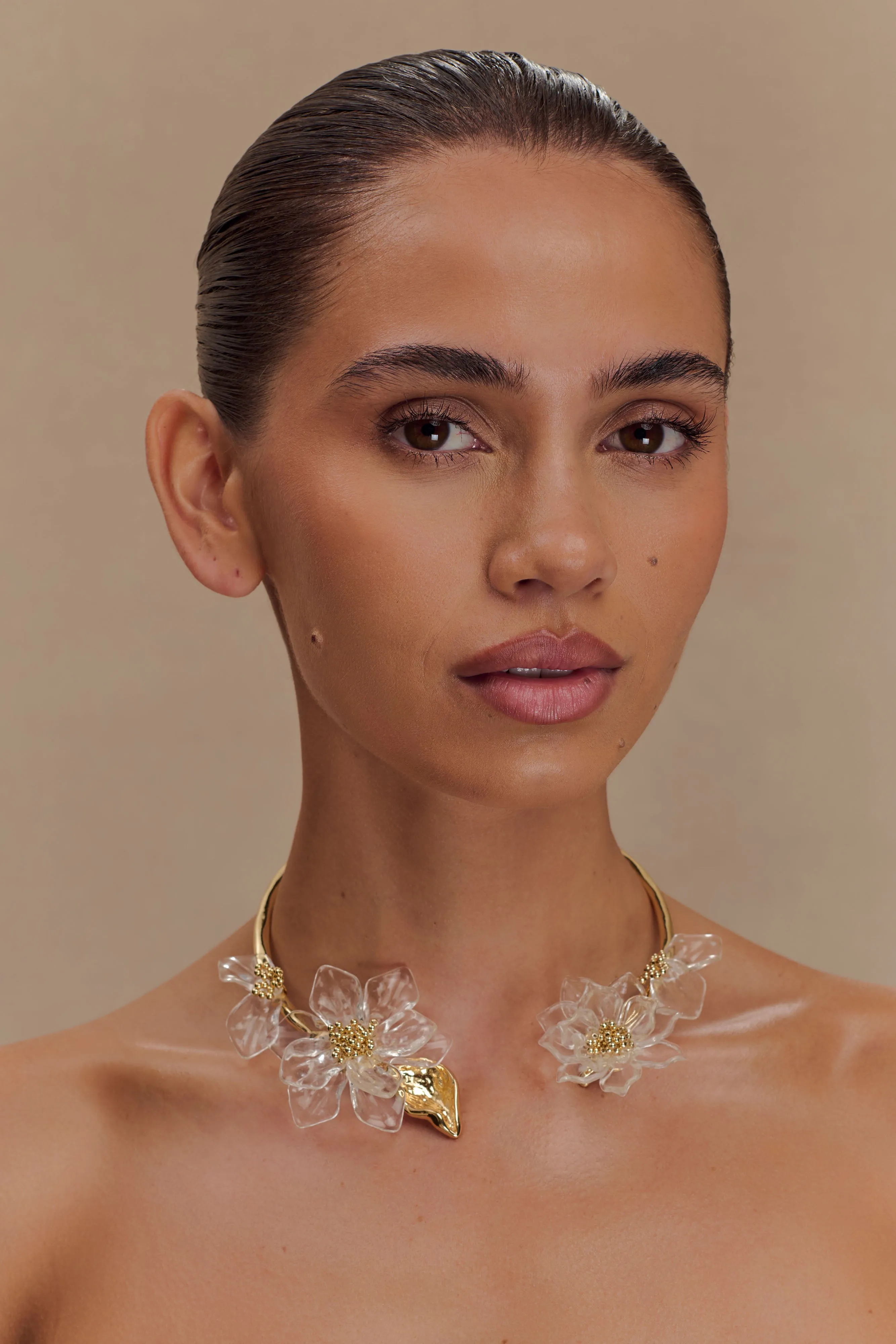 Naomi Acrylic Flower Necklace - Gold sold by Meshki product image thumbnail 3