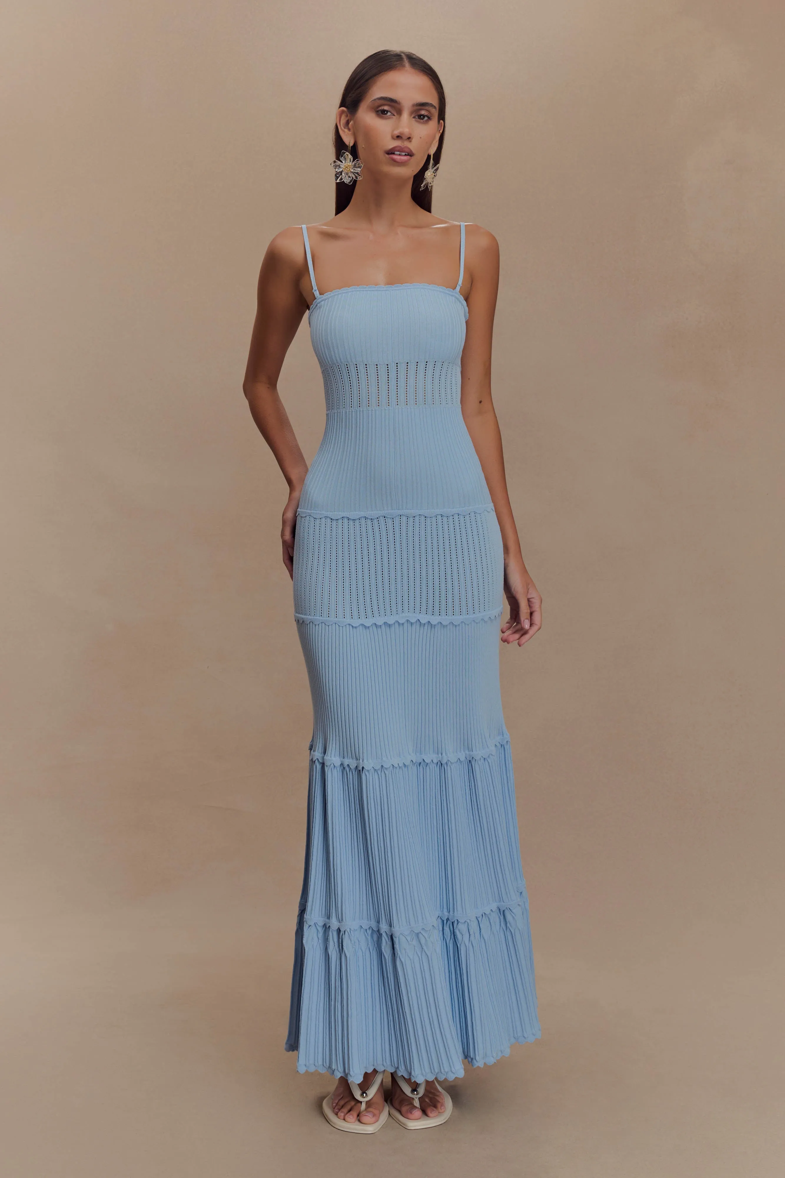 Finley Pointelle Knit Maxi Dress - Cornflower Blue sold by Meshki