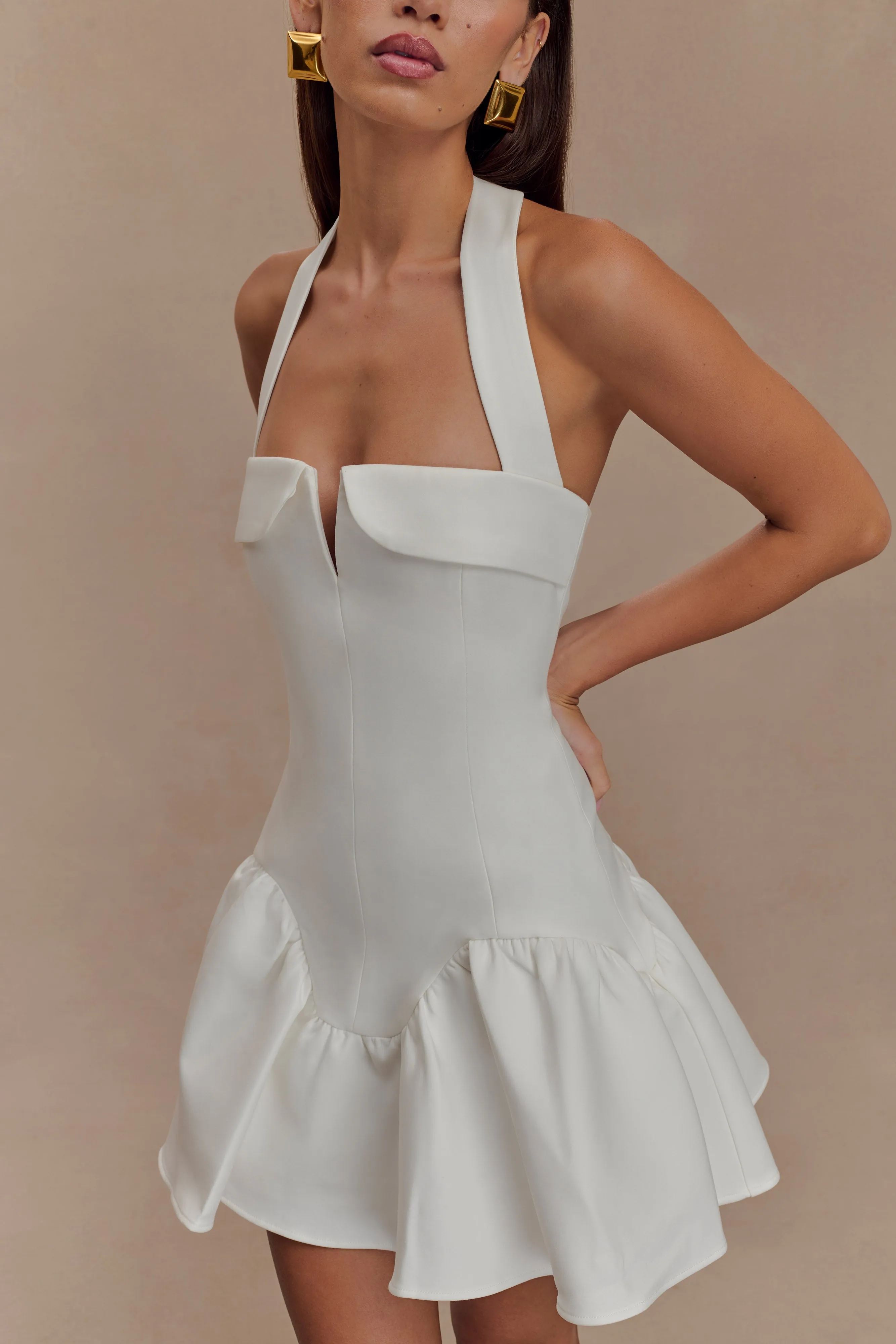 Calipso Halter Mini Dress - White sold by Meshki product image thumbnail 3