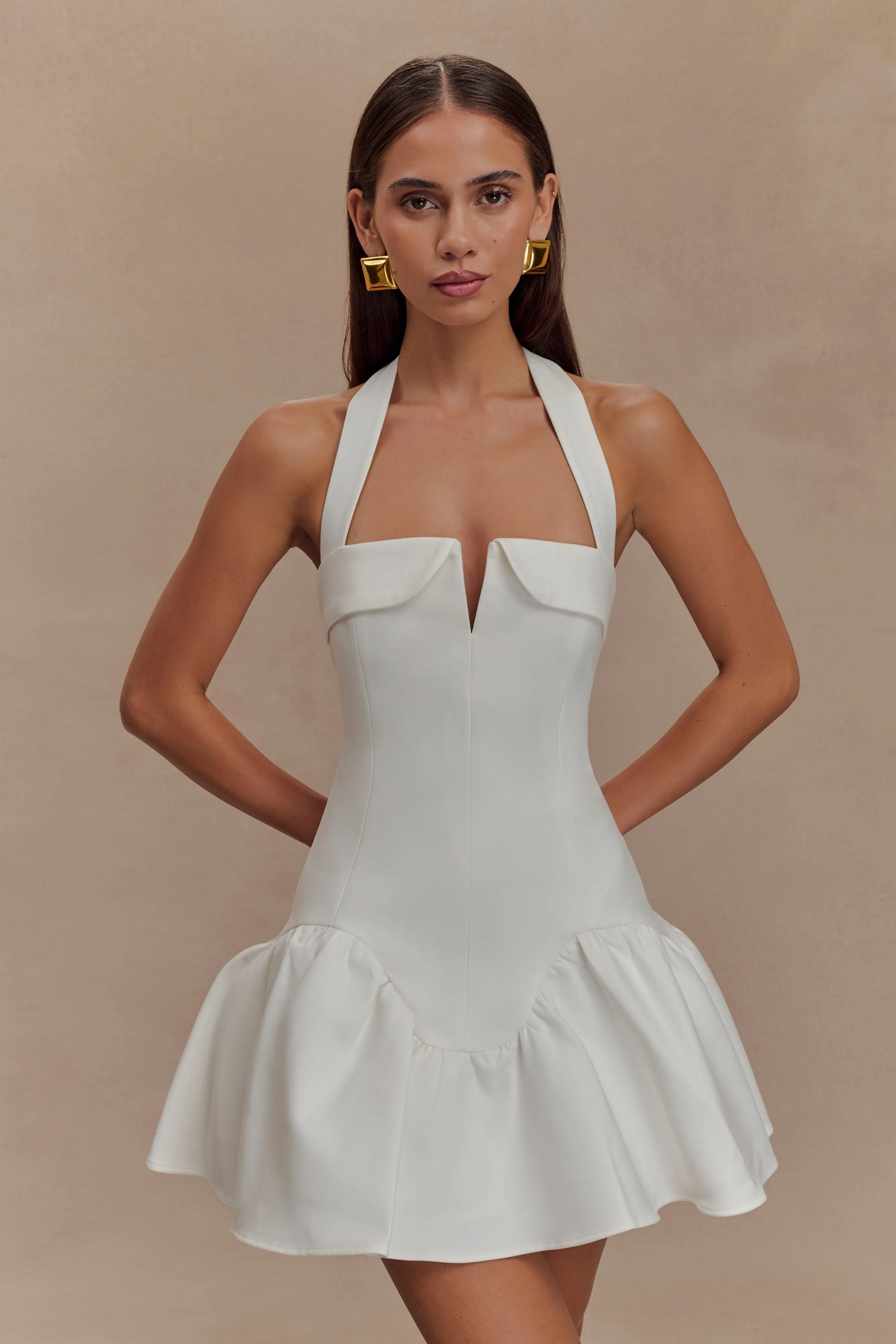 Calipso Halter Mini Dress - White sold by Meshki product image thumbnail 4