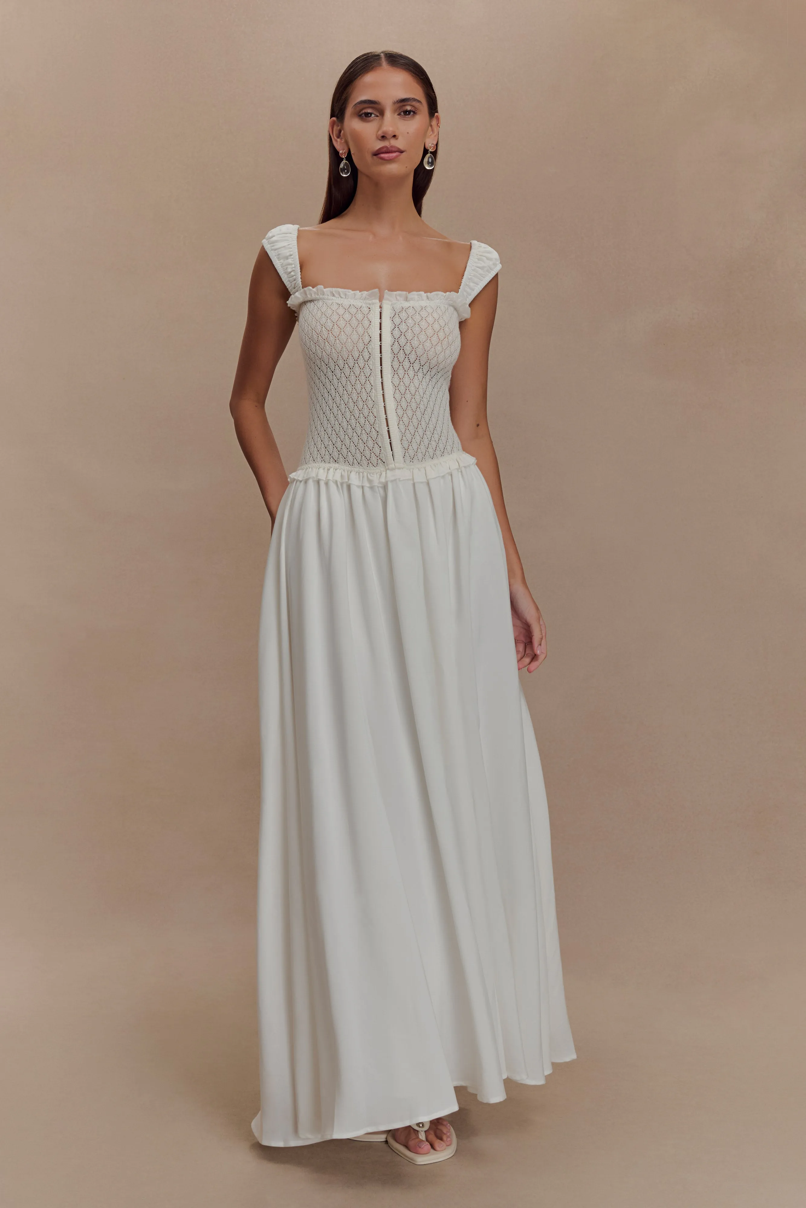 Tahlia Pointelle Knit Midi Dress - White sold by Meshki