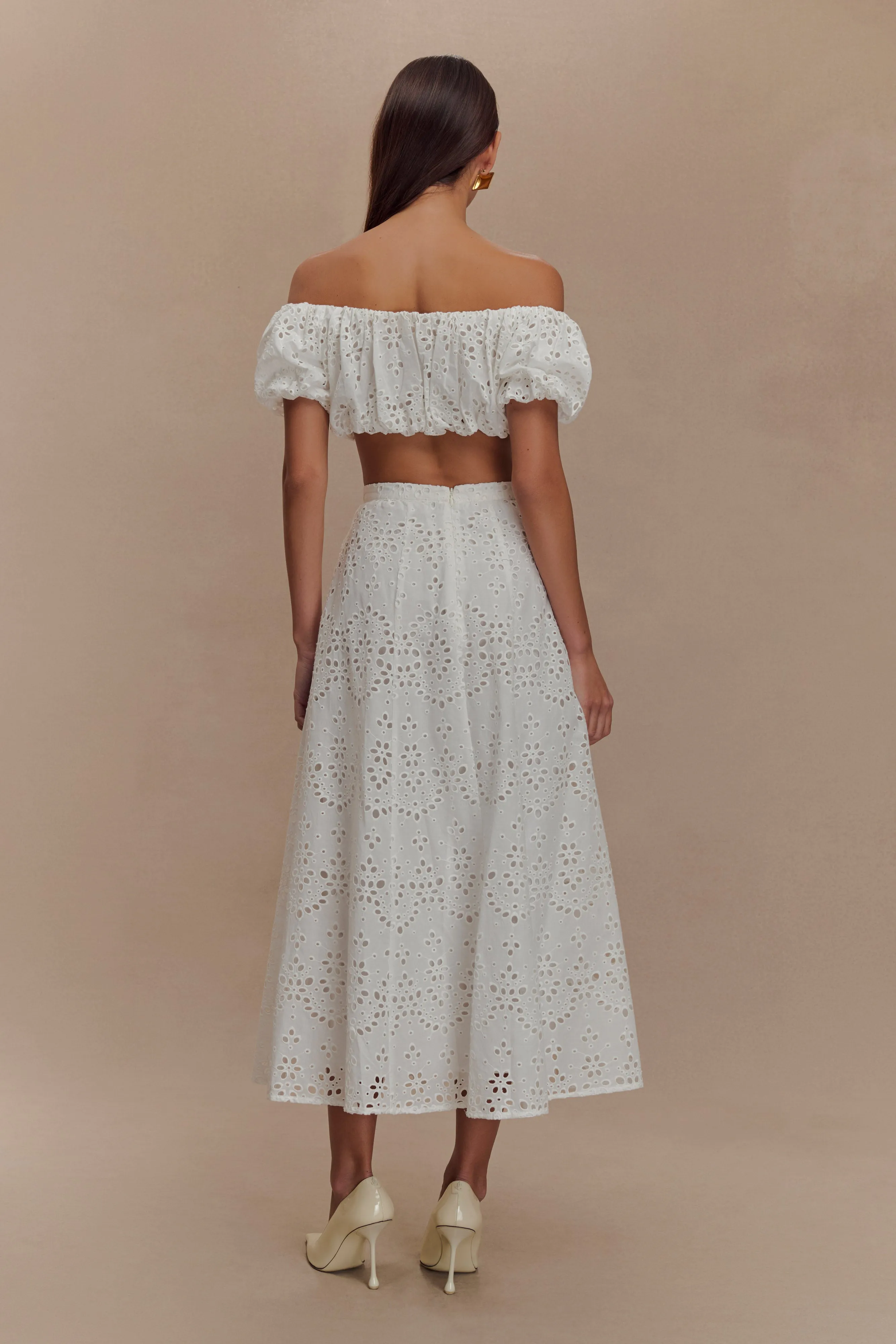 Autumn Off Shoulder Broderie Top - White sold by Meshki product image thumbnail 5