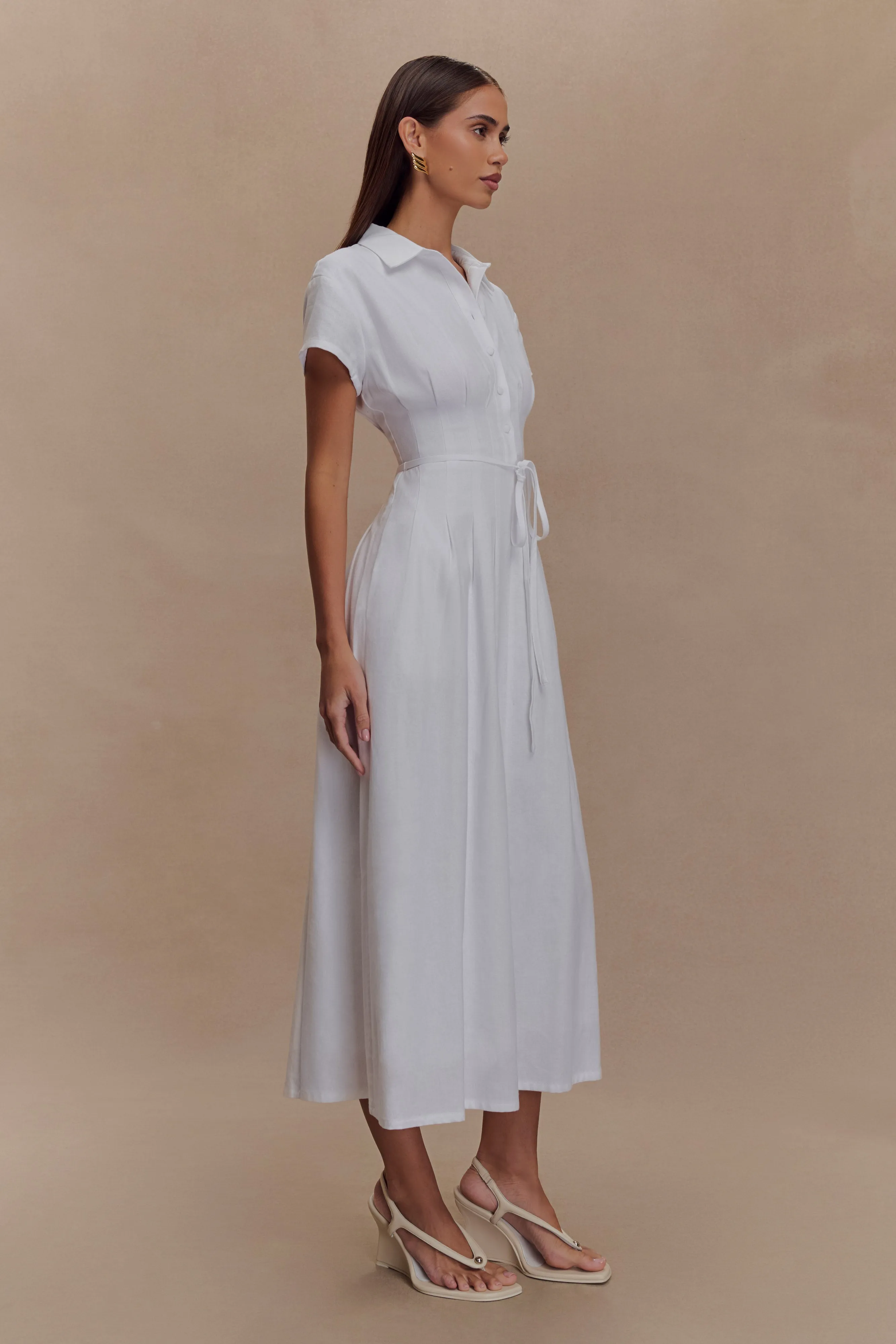 Aysha Buttoned Linen Midi Dress - White sold by Meshki product image thumbnail 4