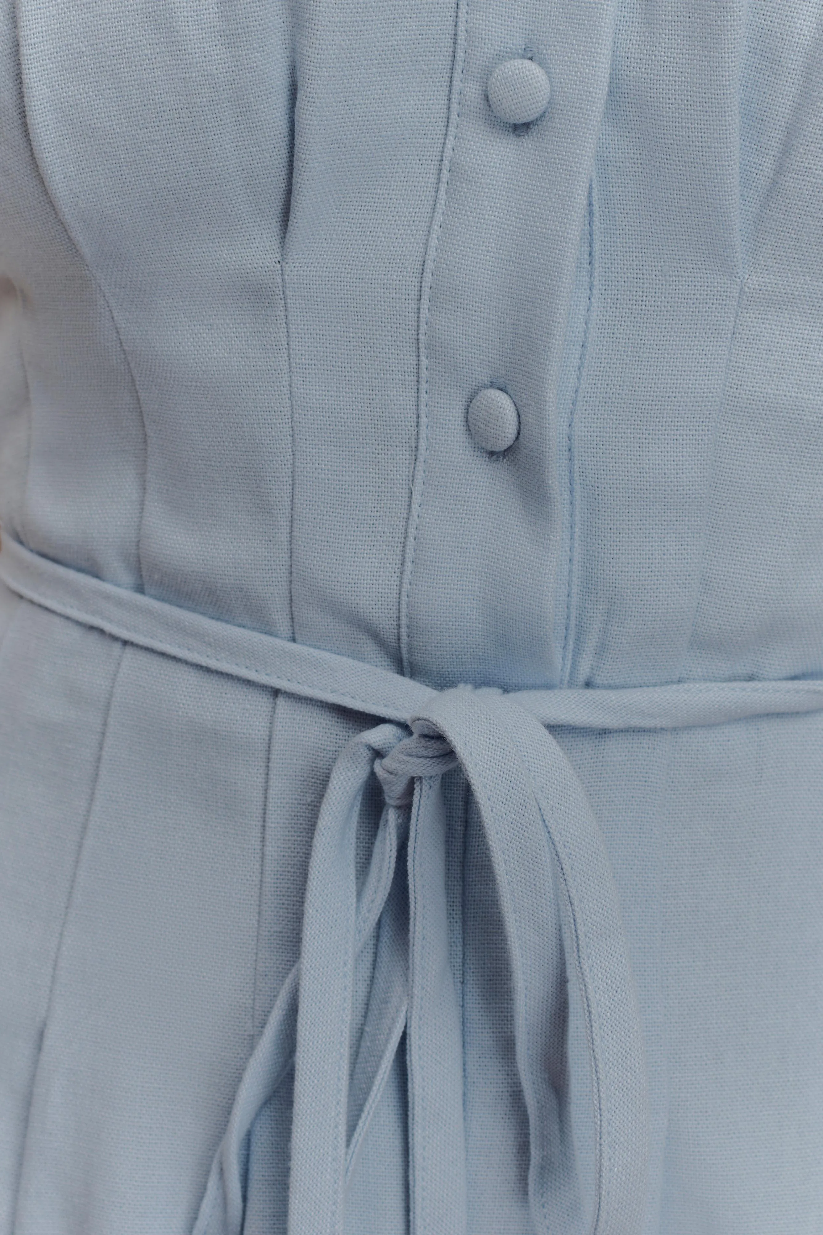 Aysha Buttoned Linen Midi Dress - Cornflower Blue sold by Meshki product image thumbnail 5