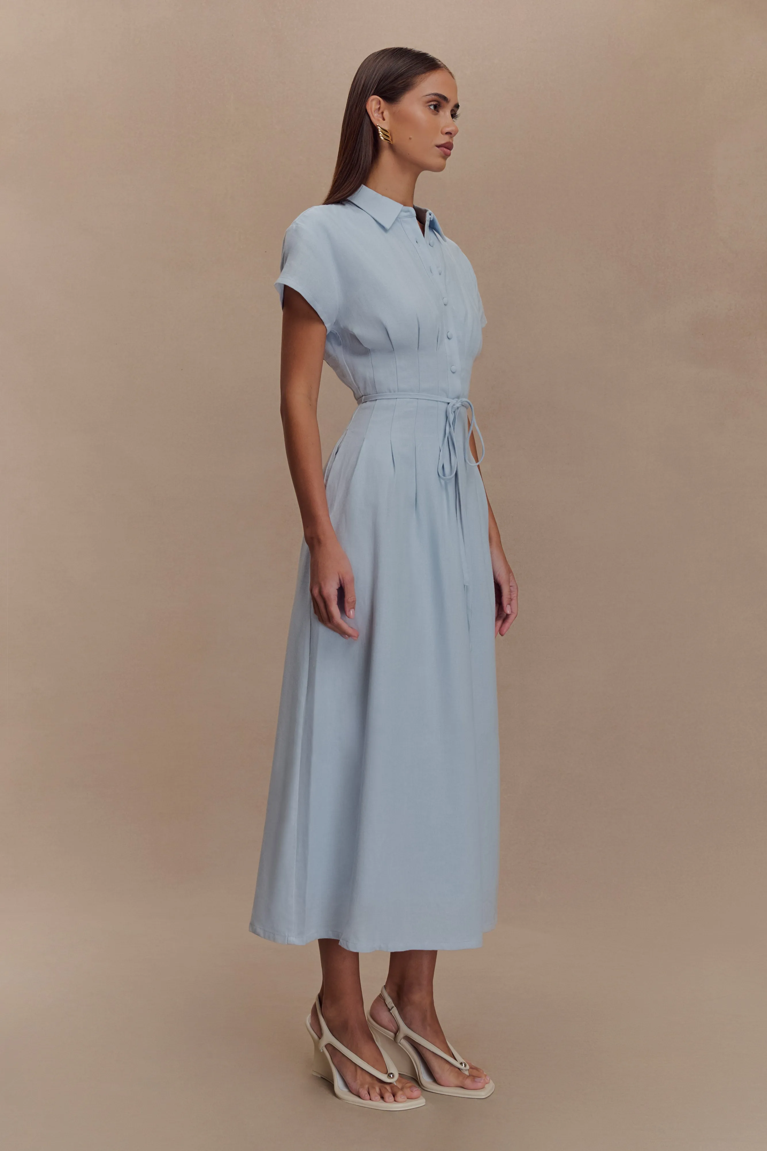 Aysha Buttoned Linen Midi Dress - Cornflower Blue sold by Meshki product image thumbnail 4