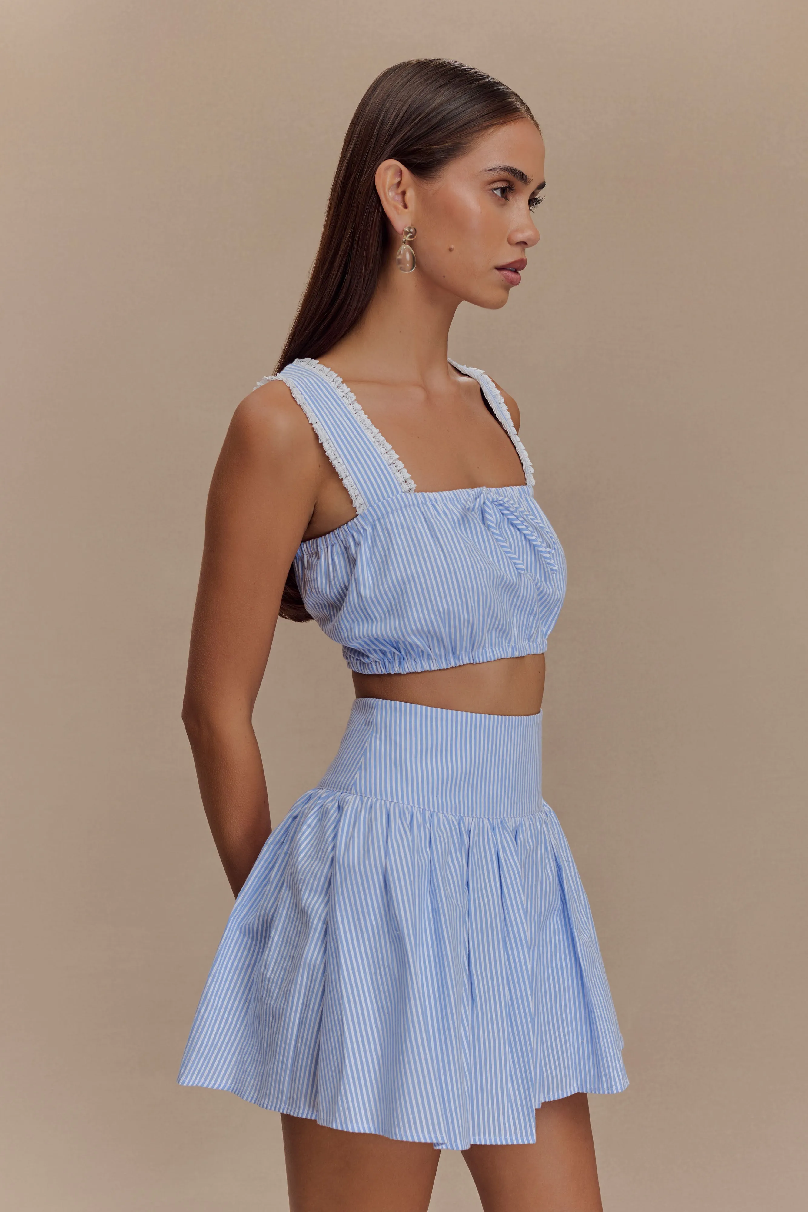 Gretel Hem Mini Skirt - Blue Pinstripe sold by Meshki product image thumbnail 4