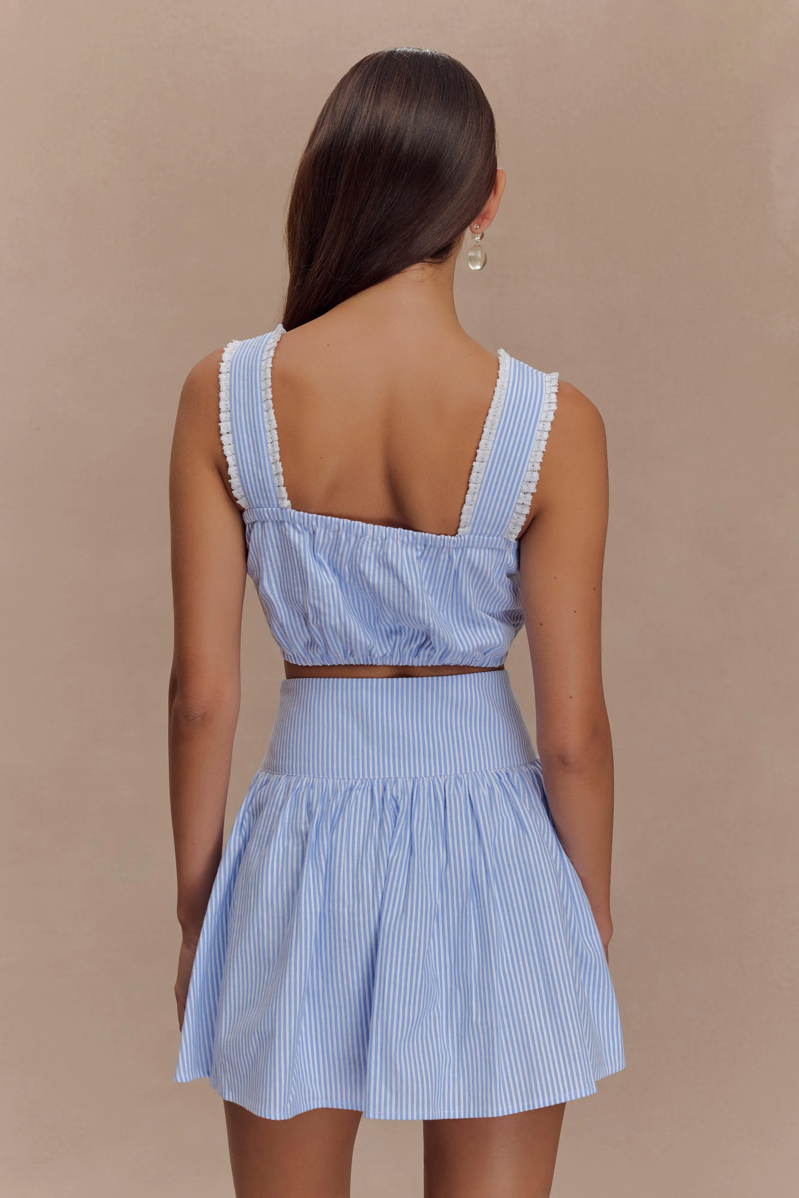Gretel Sleeveless Crop Top - Blue Pinstripe sold by Meshki product image thumbnail 2