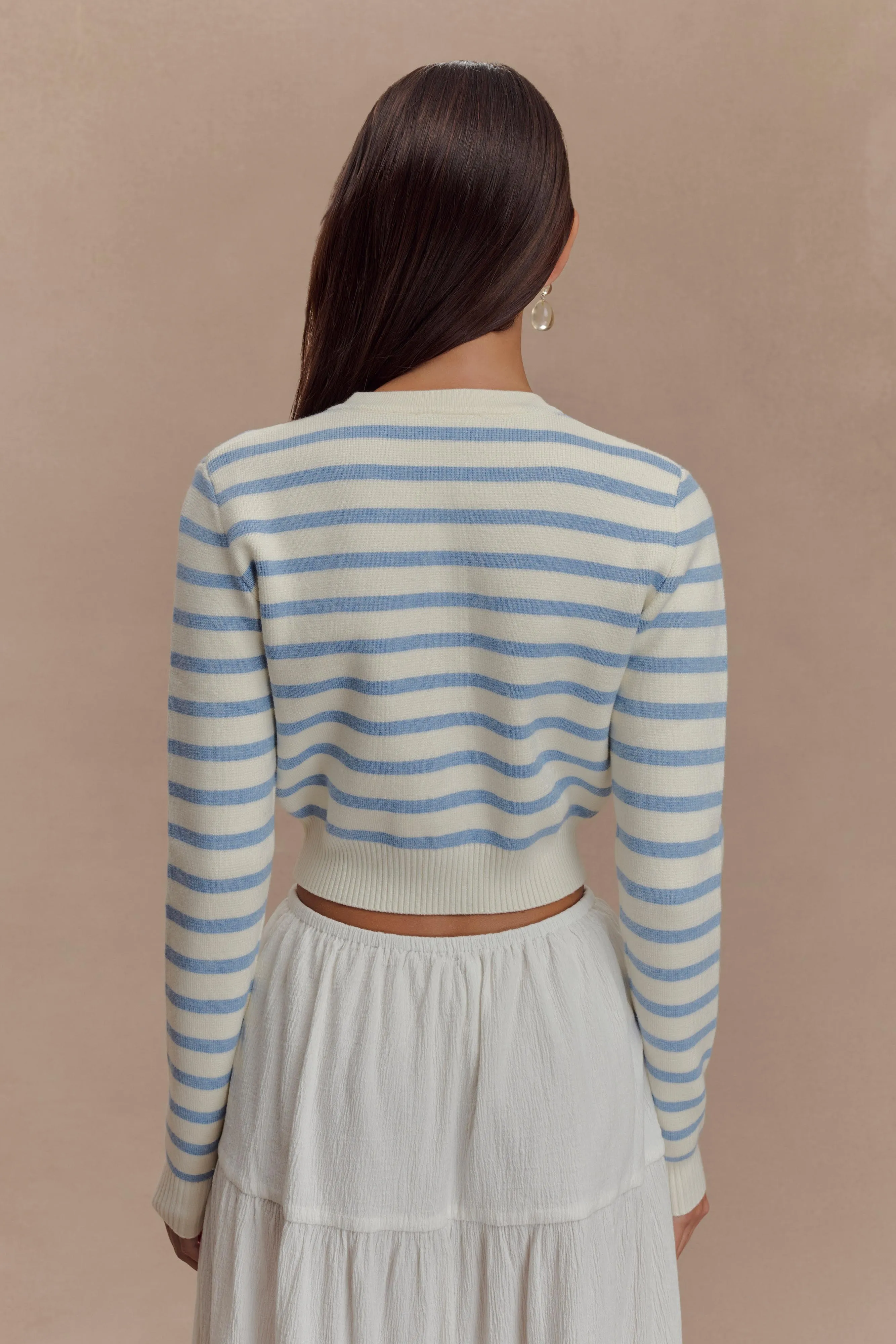Tanner Striped Knit Cardigan - Light Blue/White sold by Meshki product image thumbnail 2