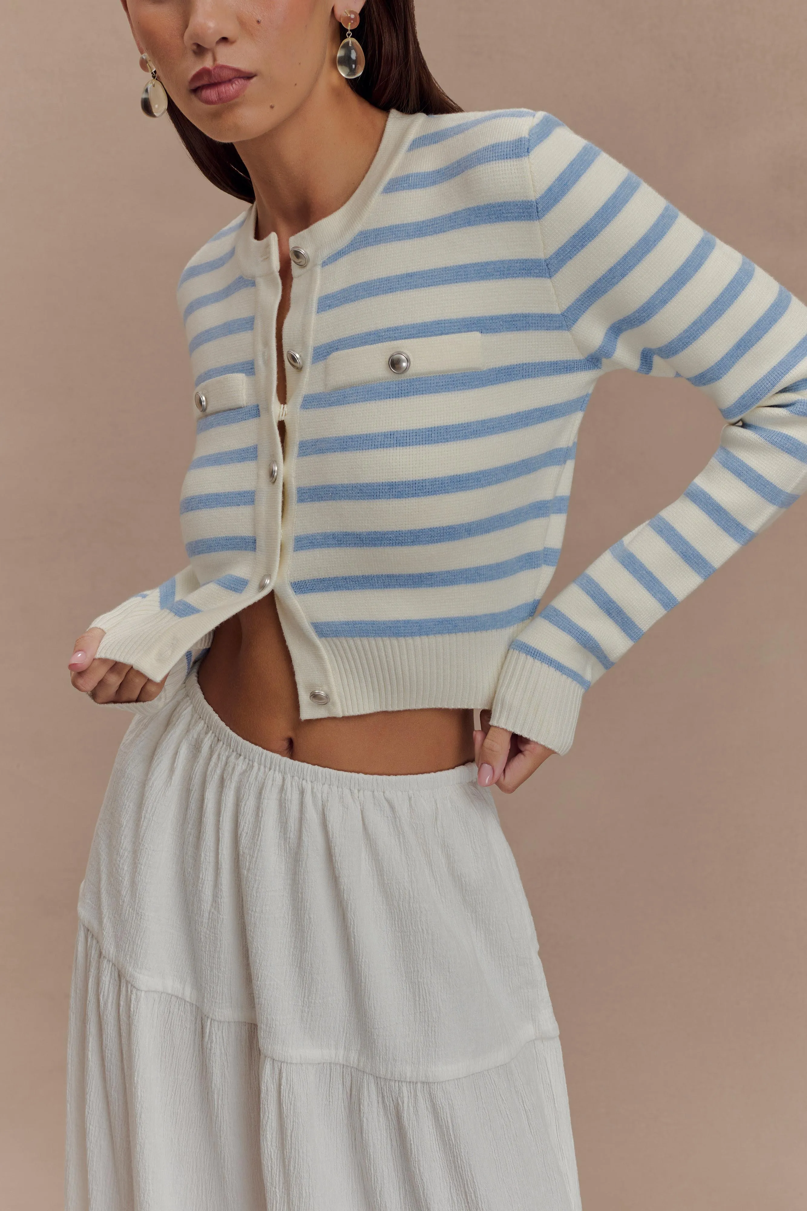 Tanner Striped Knit Cardigan - Light Blue/White sold by Meshki product image thumbnail 3