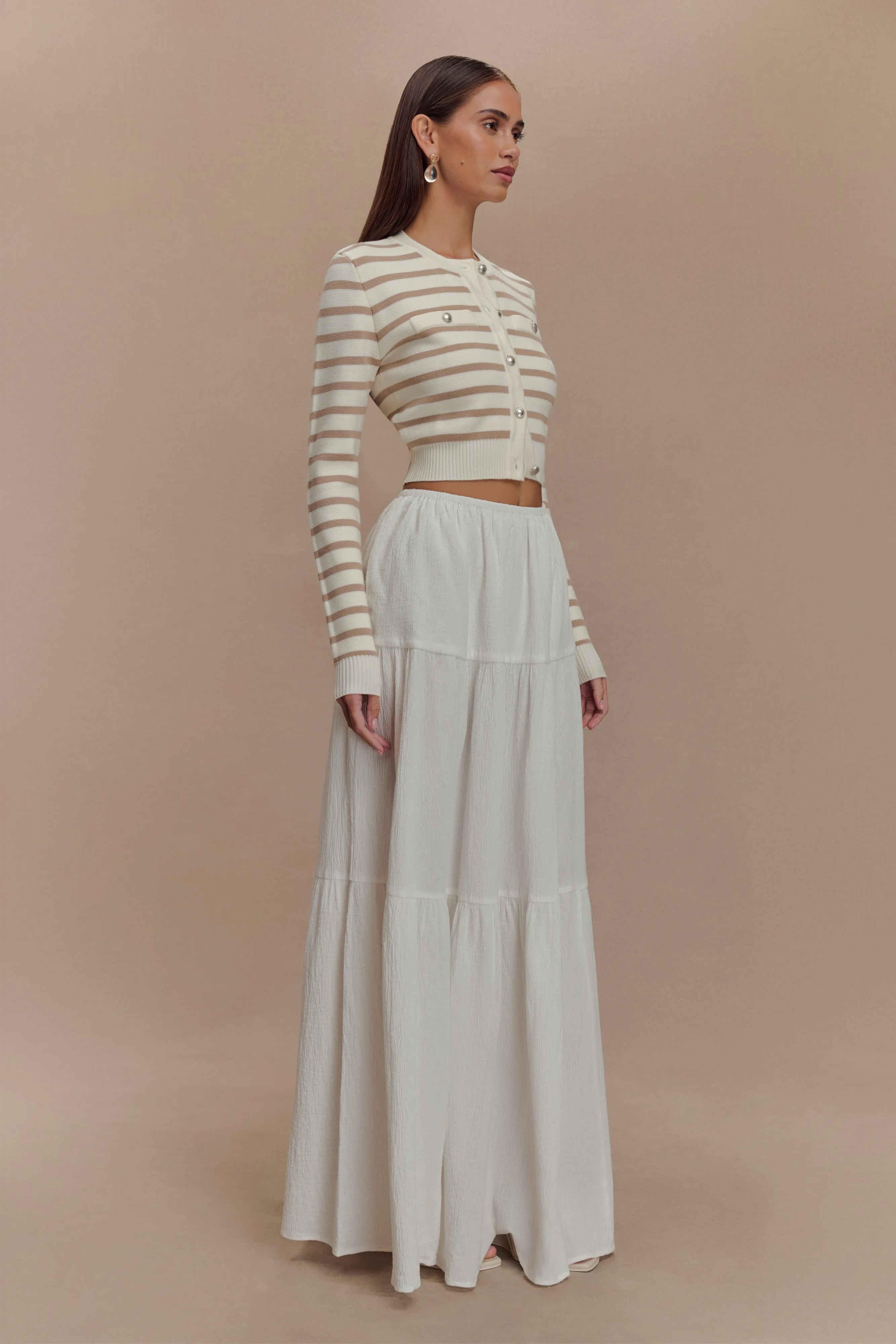 Tanner Striped Knit Cardigan - Nude/White sold by Meshki product image thumbnail 4