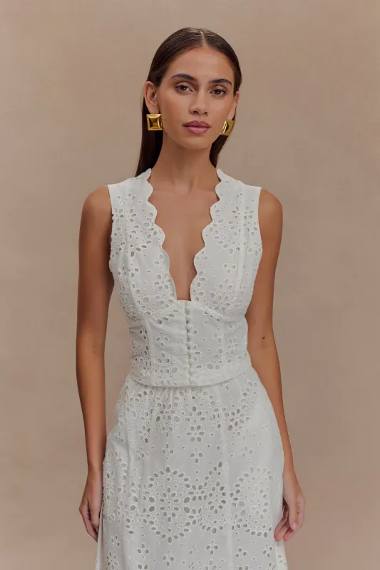 Arla Sleeveless Broderie Top - White sold by Meshki