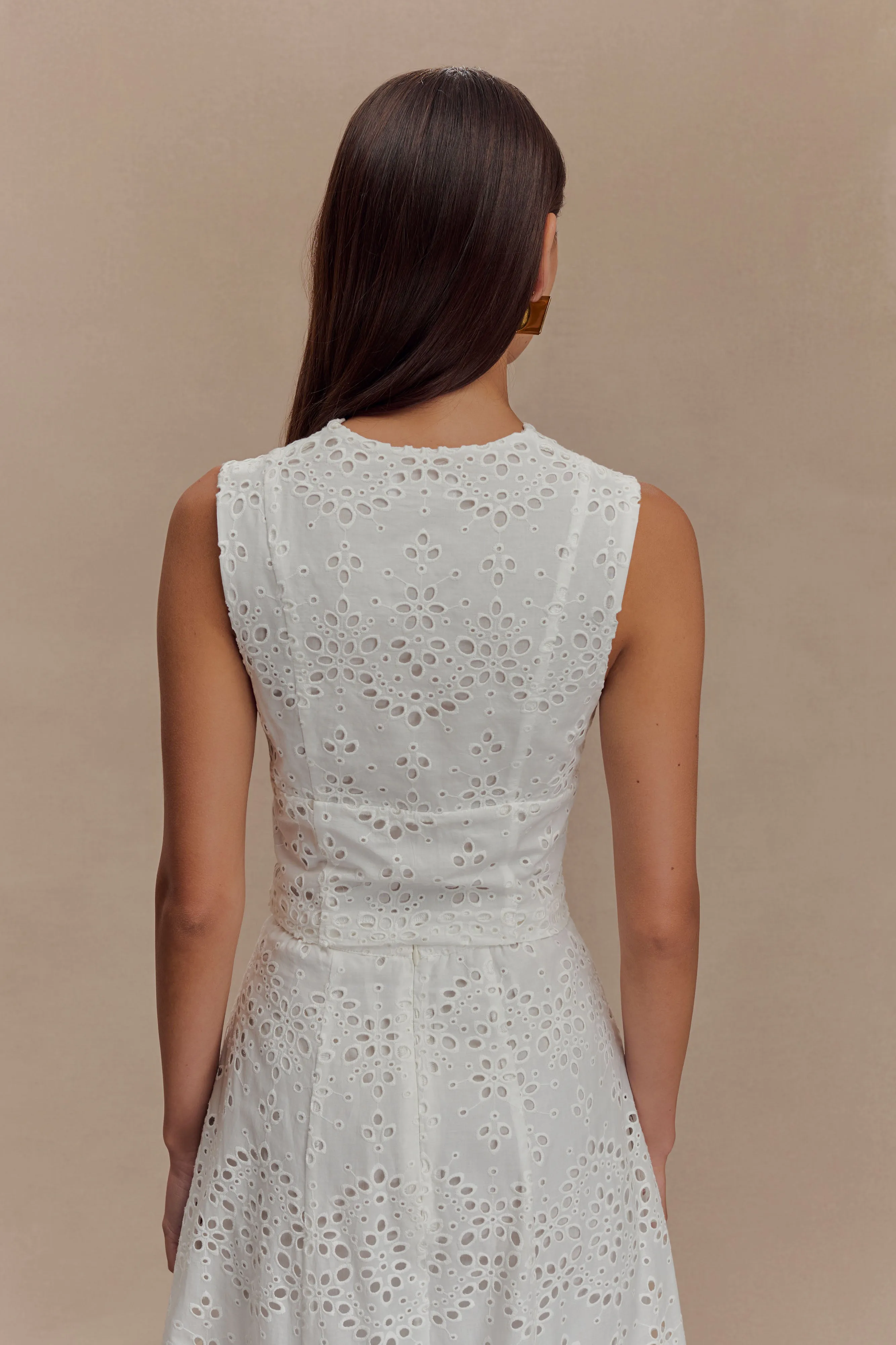 Arla Sleeveless Broderie Top - White sold by Meshki product image thumbnail 2