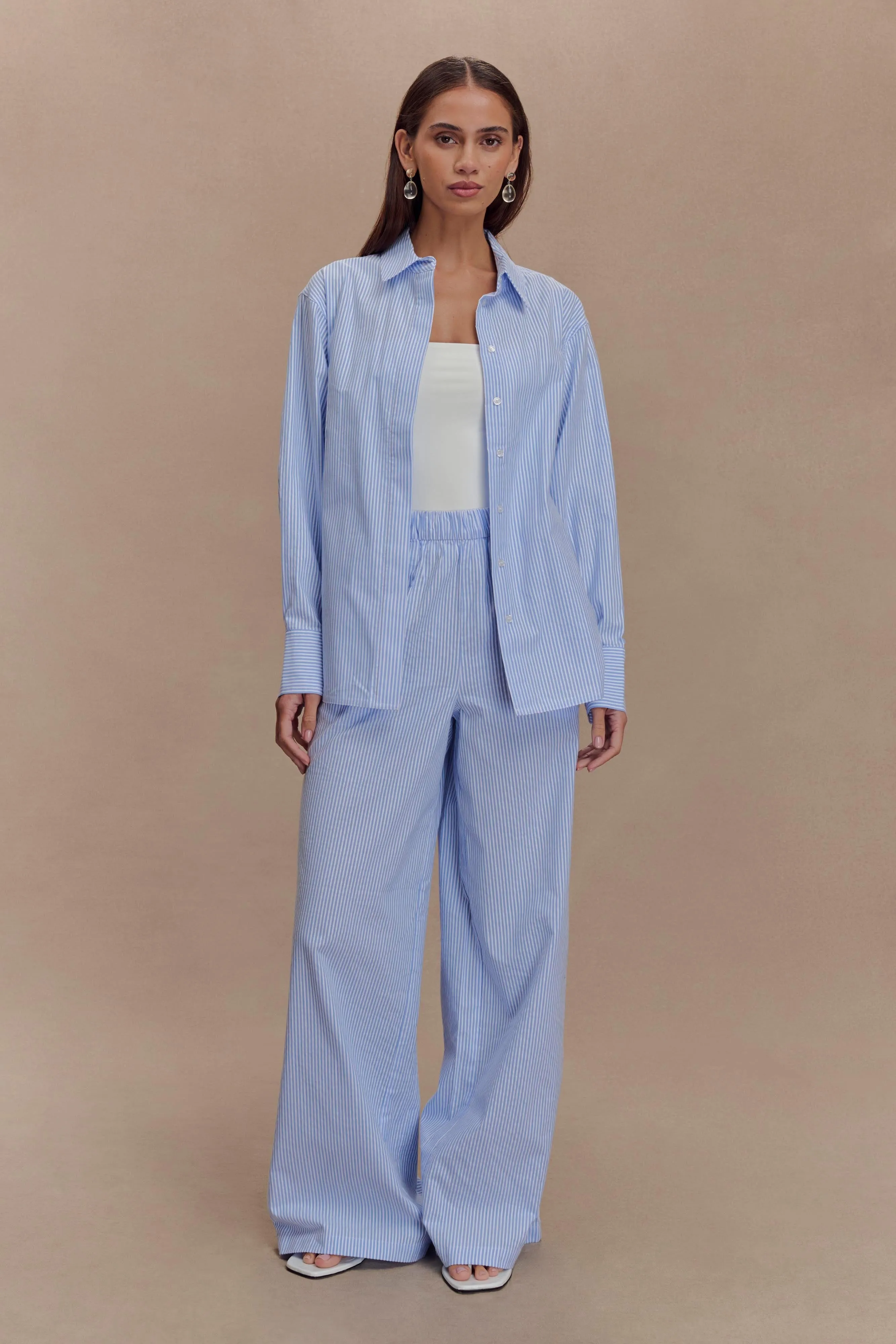 Hansen Oversized Shirt - Blue Pinstripe sold by Meshki