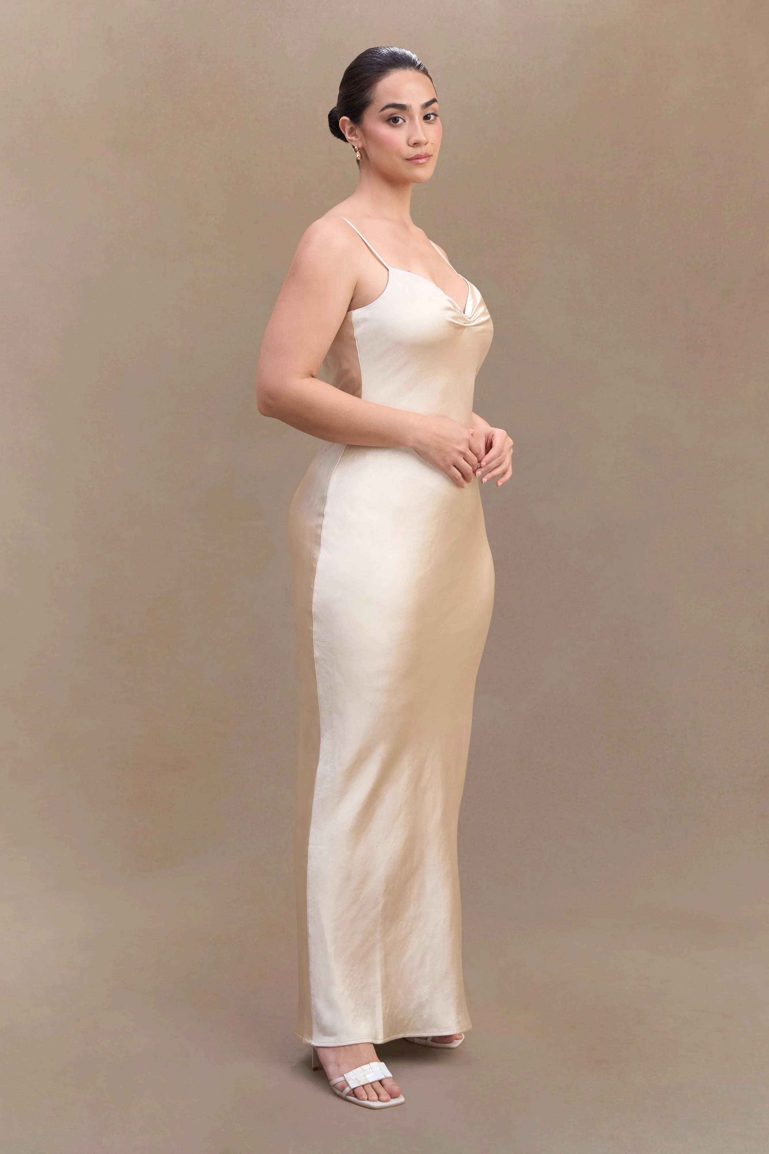 Lilly Sweetheart Satin Maxi Dress - Blush Gold sold by Meshki product image thumbnail 5